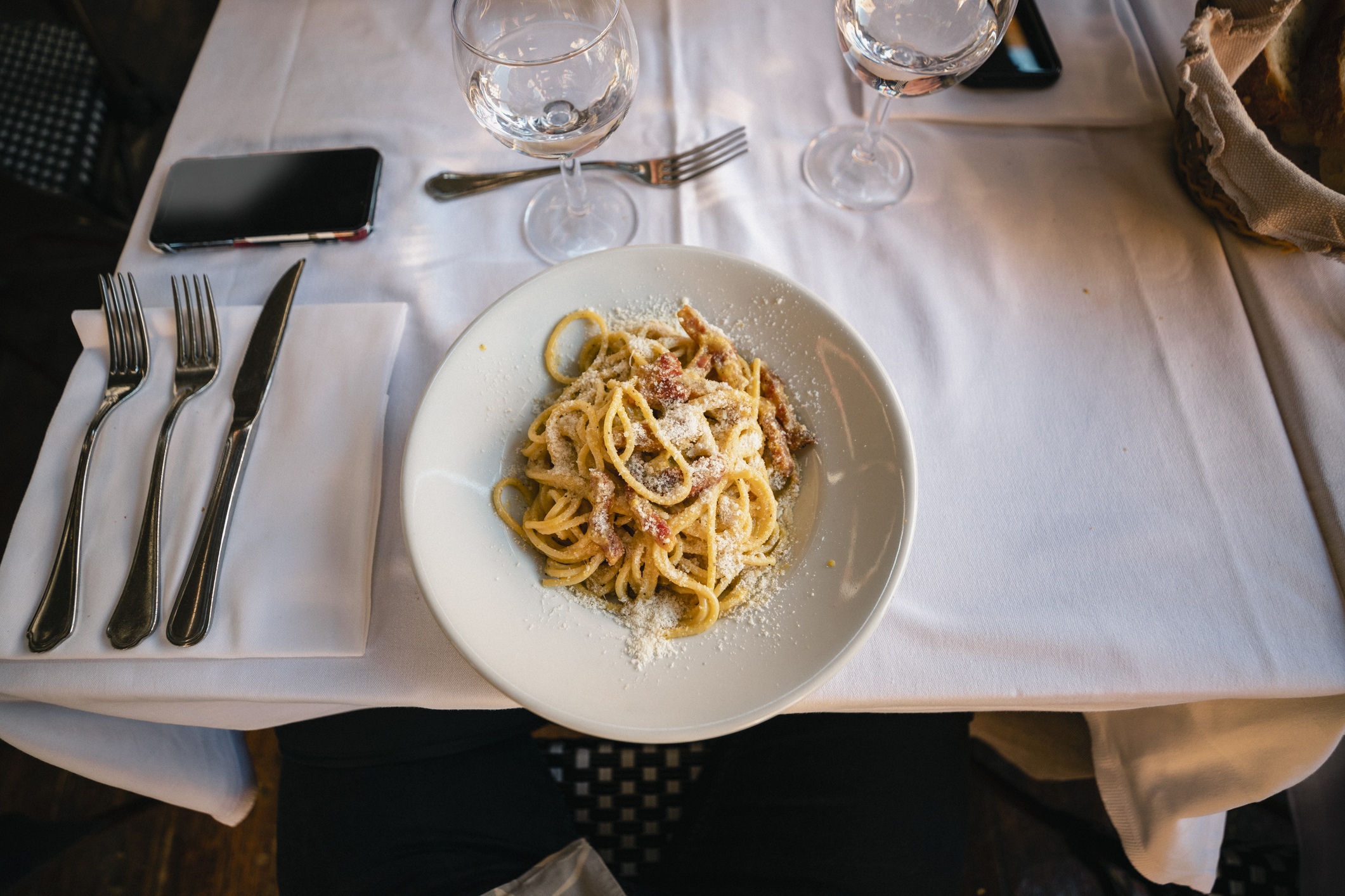 Carbonara Spaghetti in a Classy Restaurant in Rome