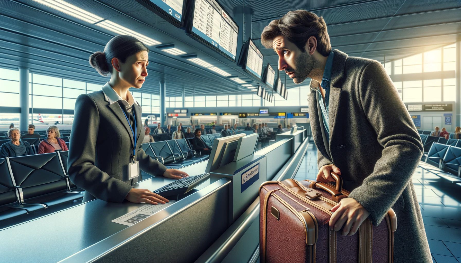 AI-generated image of someone checking baggage fee