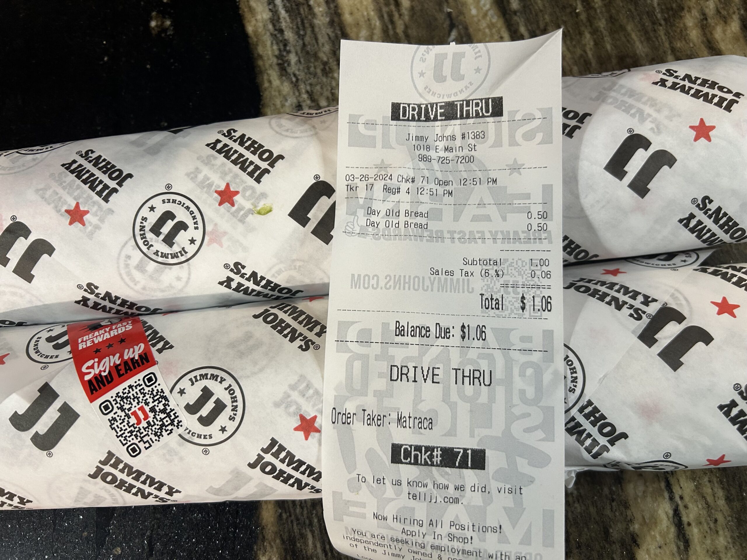 day old jimmy johns bread