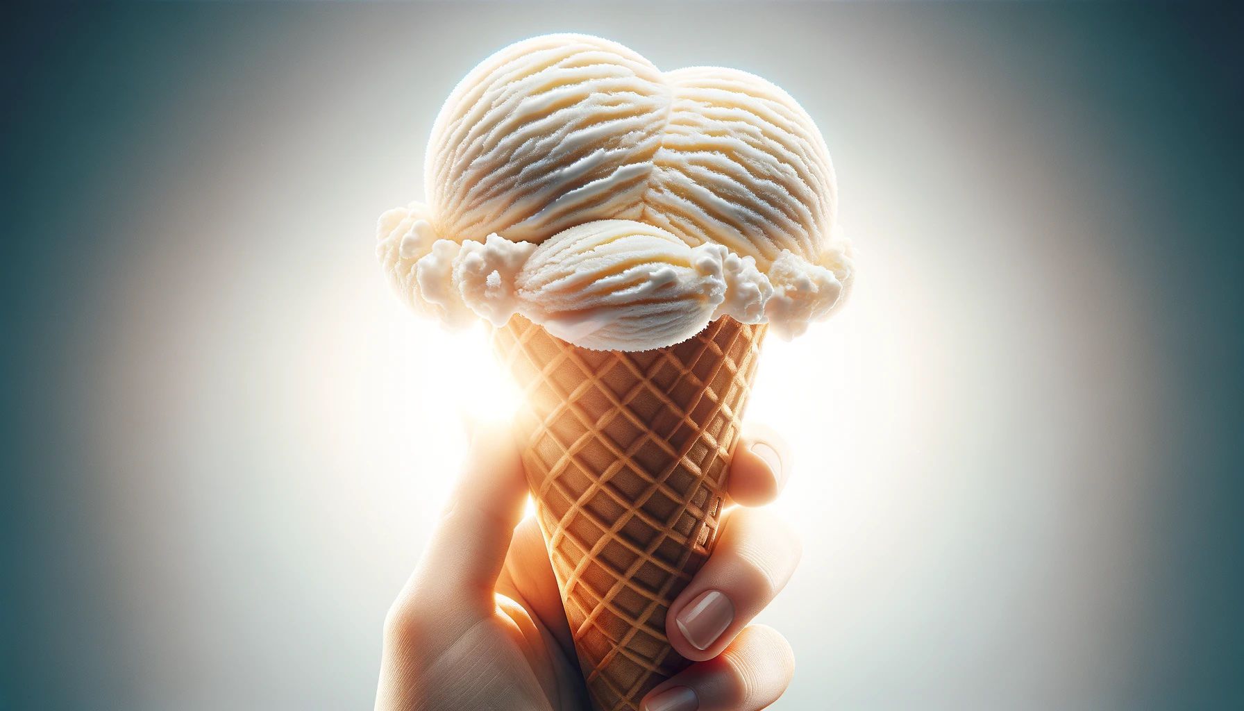 Scoops of vanilla ice cream in a cone
