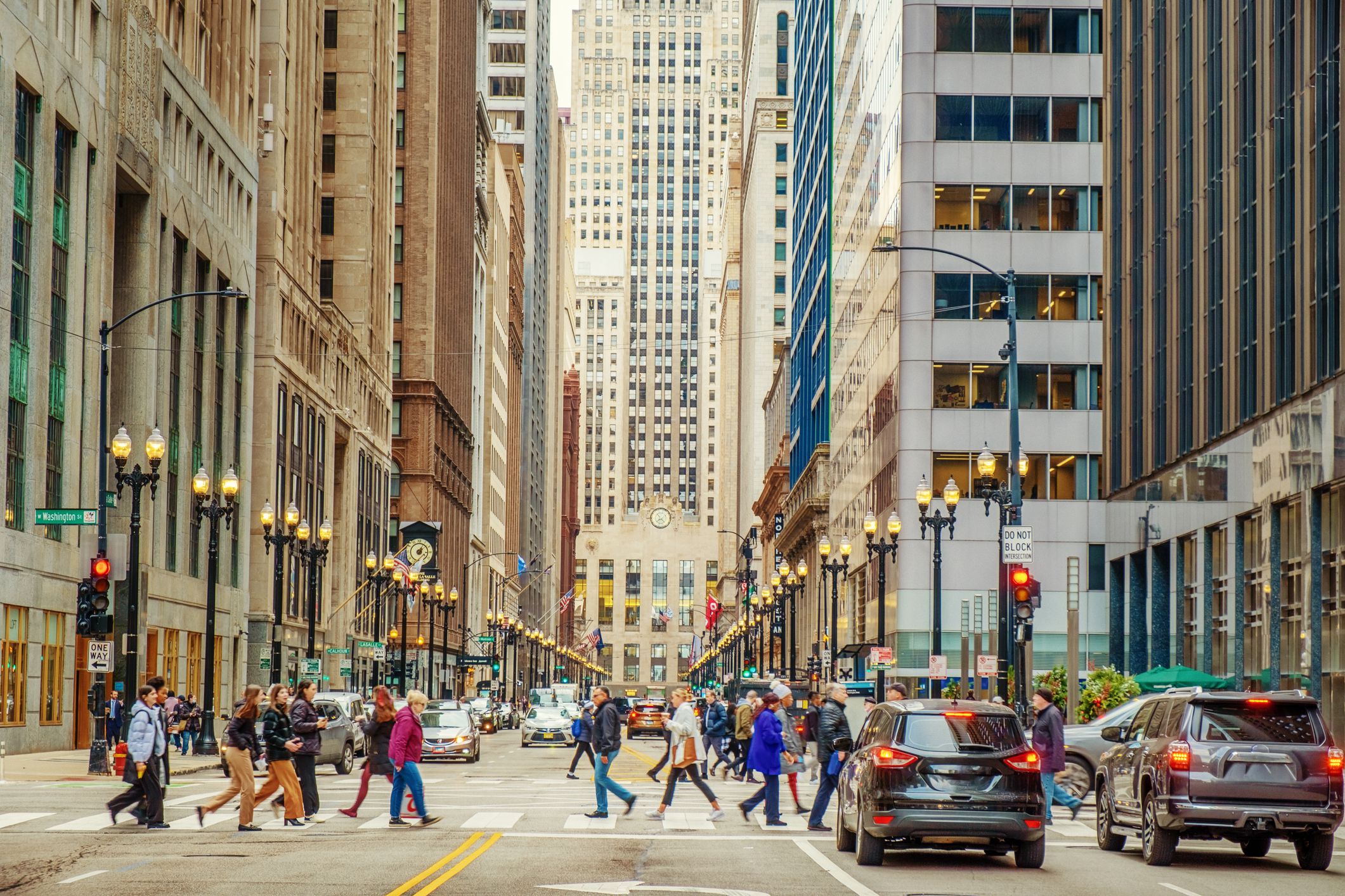People Walking a Crosswalk in the Financial District, Chicago
