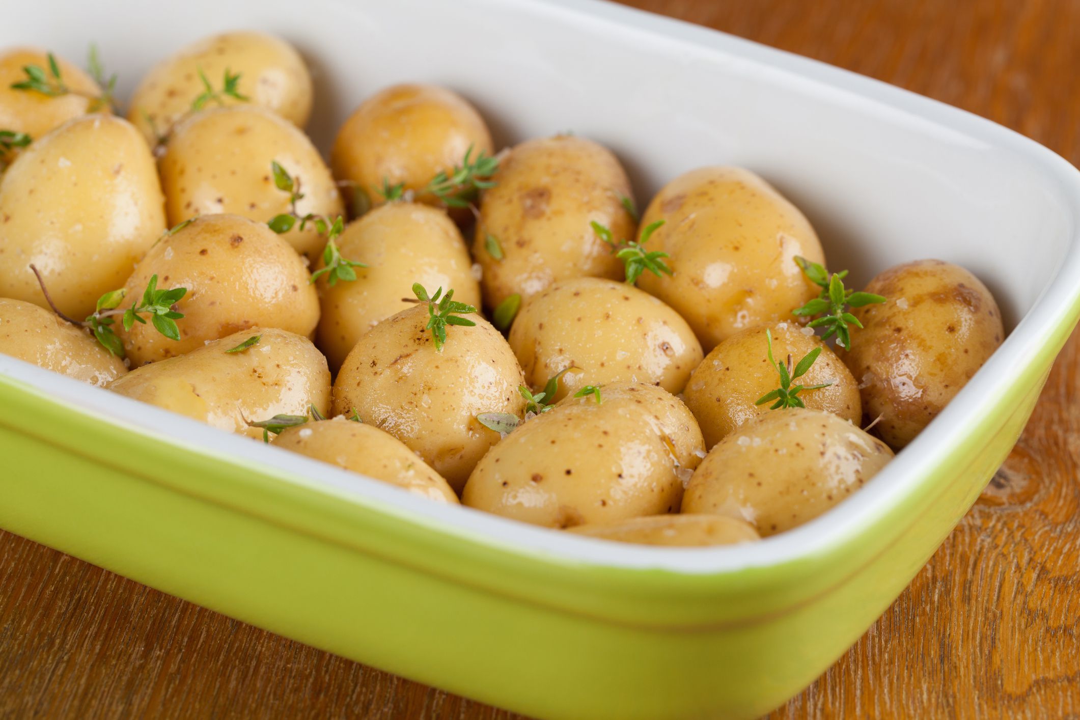 Roasted Baby Potatoes With Thyme in Bakeware