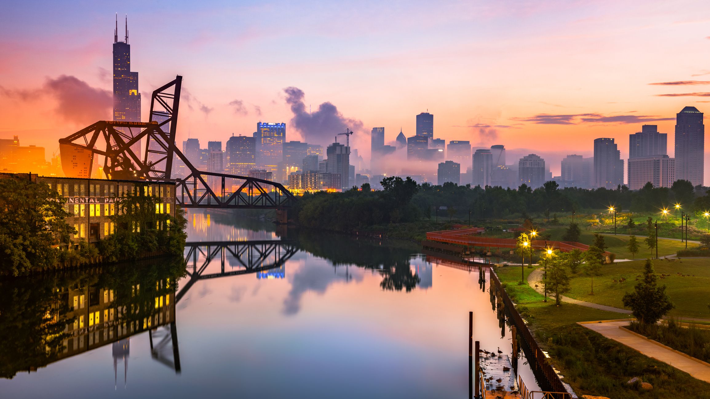 St. Charles Air Line Bridge, Chicago, During Sunrise