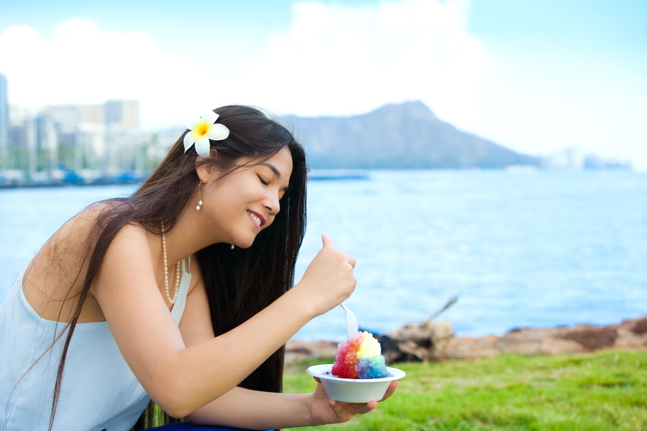 Woman Eating Shave Ice, Hawaii