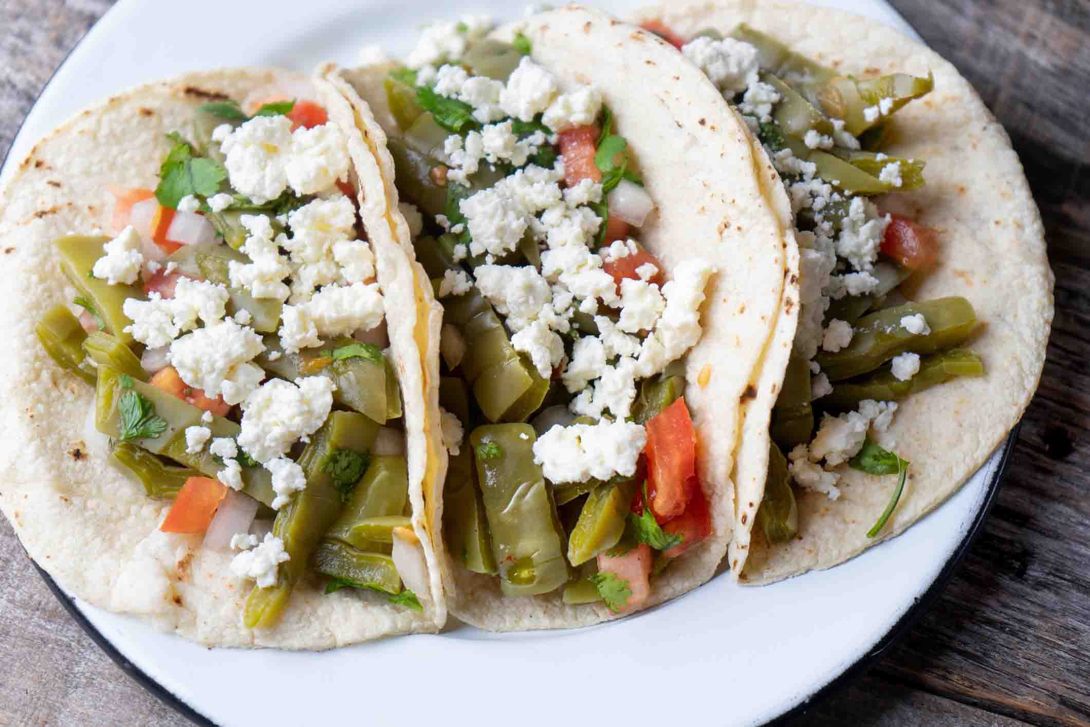 nopales tacos with cheese on plate
