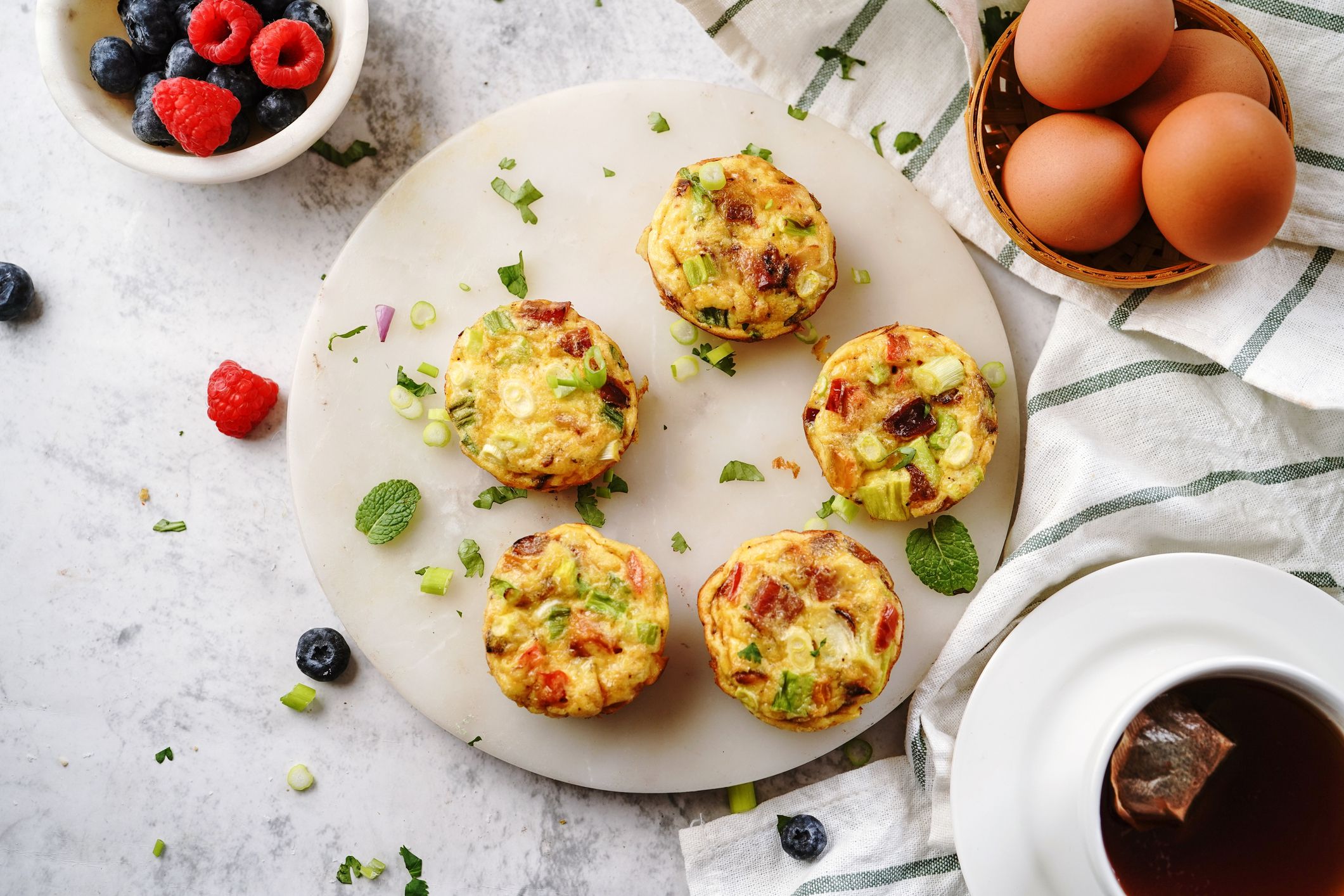 Breakfast egg muffin bites | healthy baking, selective focus