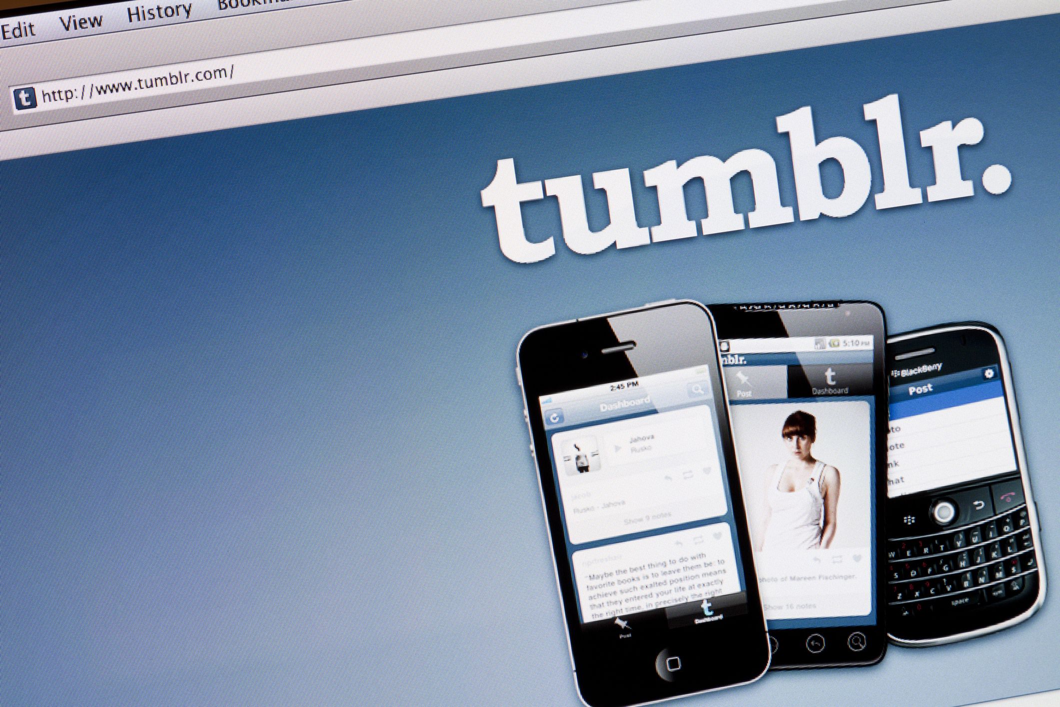 Denny, Scotland - March 5, 2011: Part of the tumblr.com website, a popular microblogging website, viewed on a web browser.