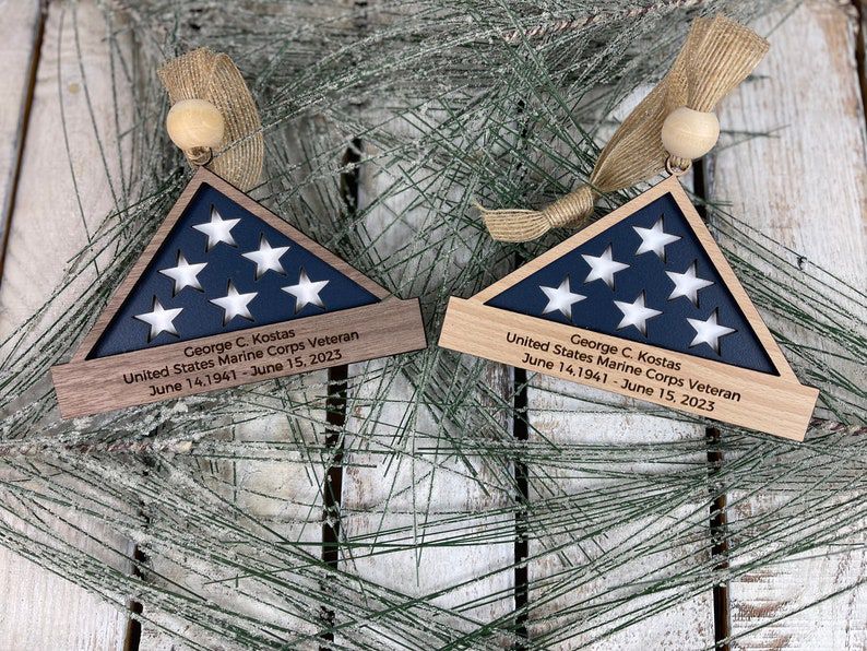 6. Personalized Folded Flag Veteran Memorial Ornament