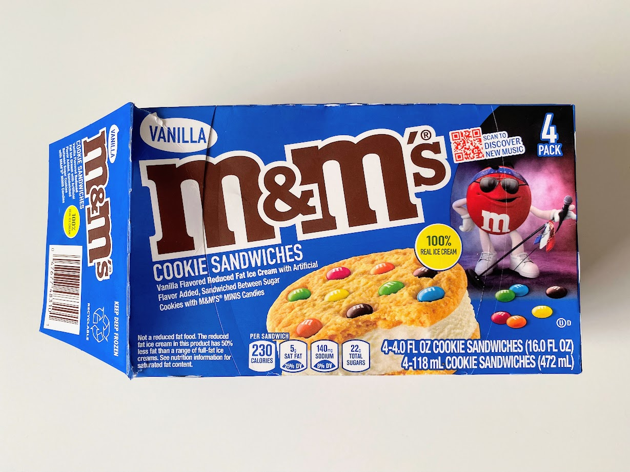 M&Ms ice cream cookie sandwiches