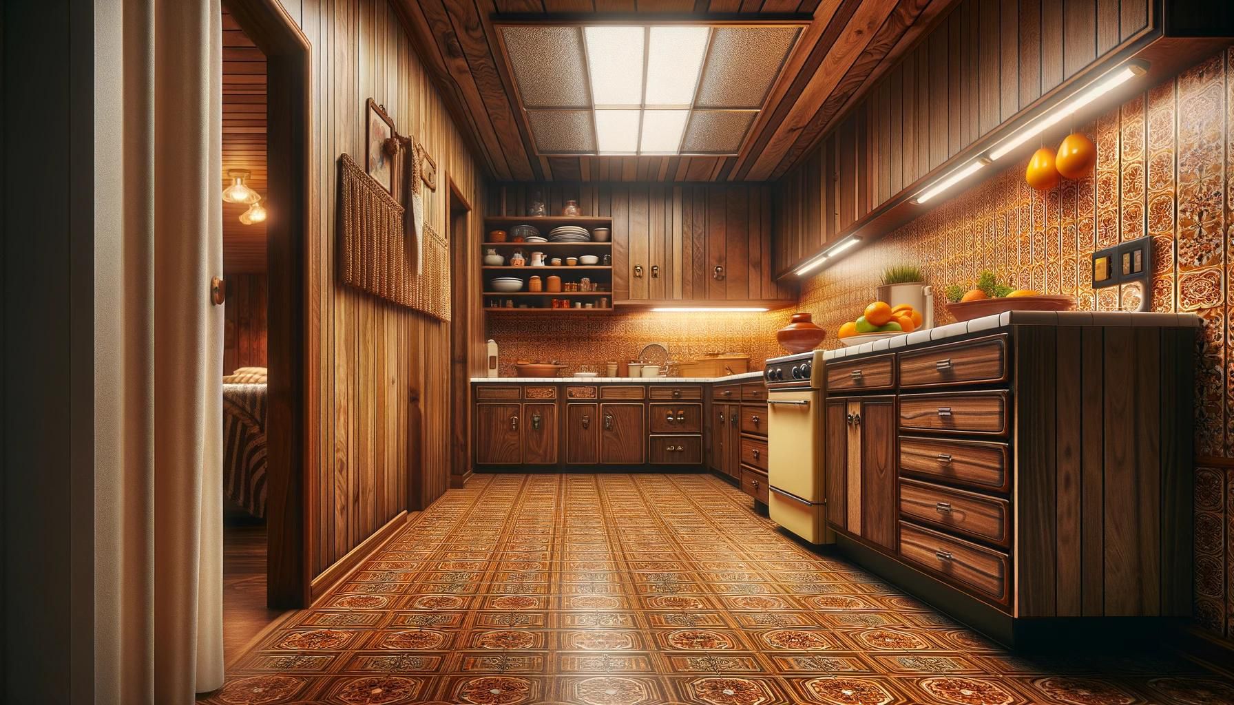 wood paneling in 1970s kitchens