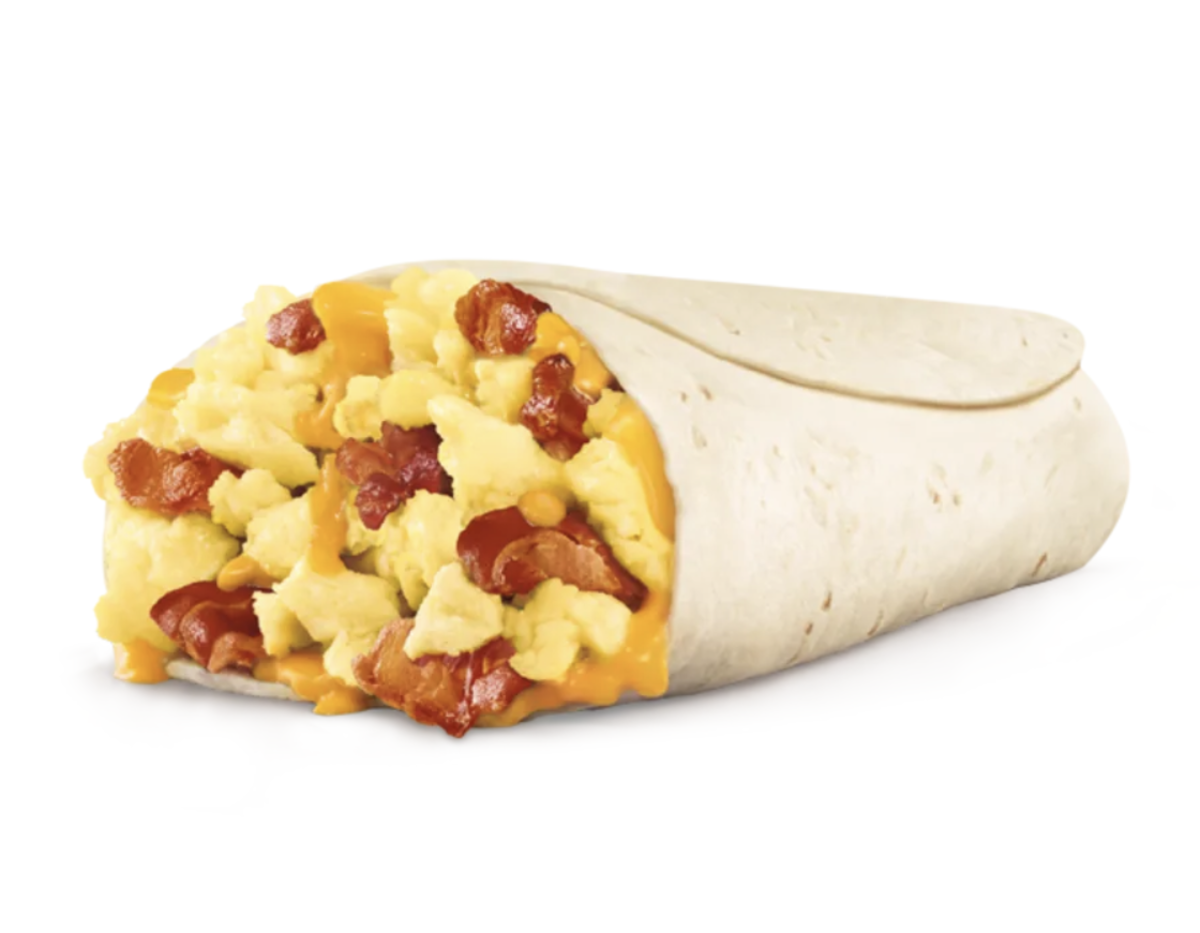 Sonic’s Junior Breakfast Burrito, on a white background