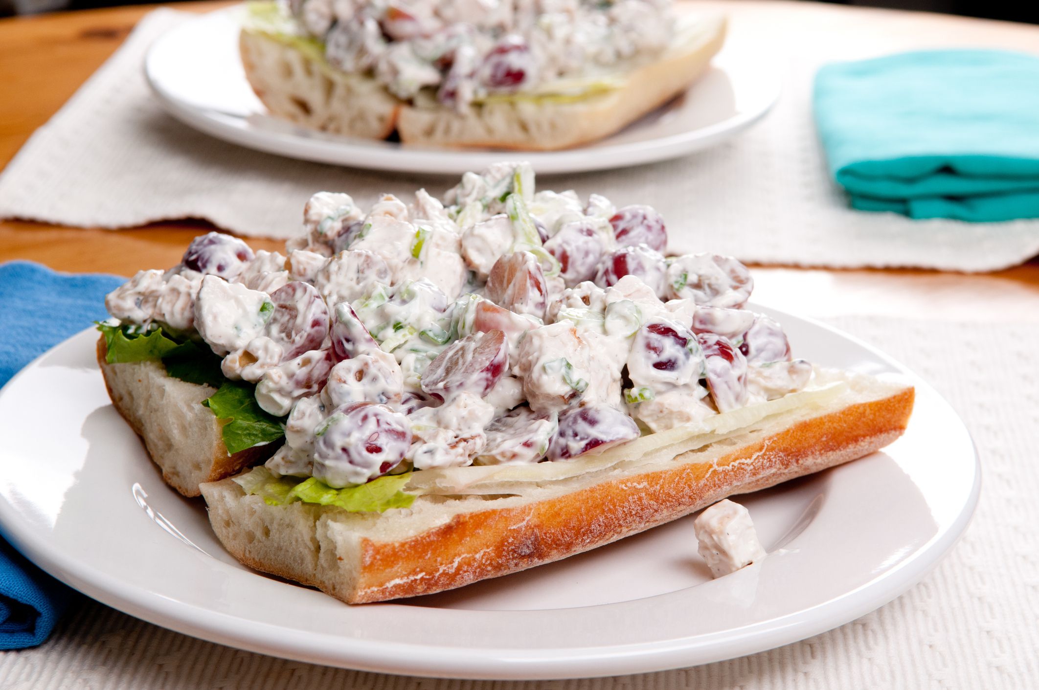 waldorf styled chicken salad with grapes and walnuts