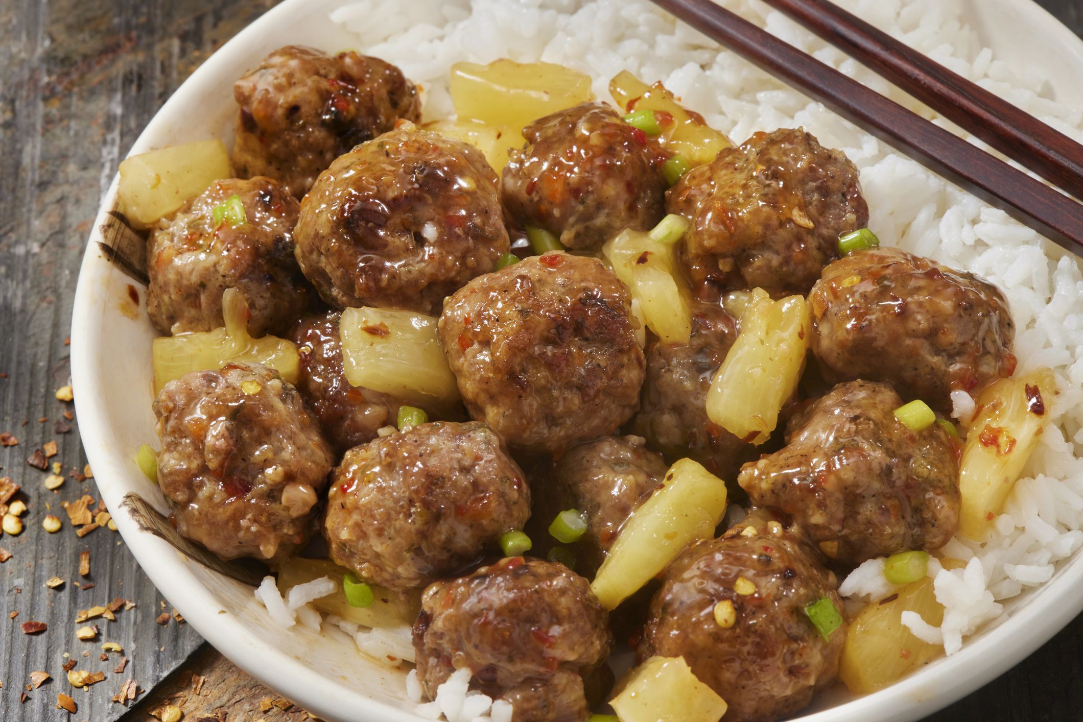 Teriyaki PORK Meatballs with Pineapple and Rice