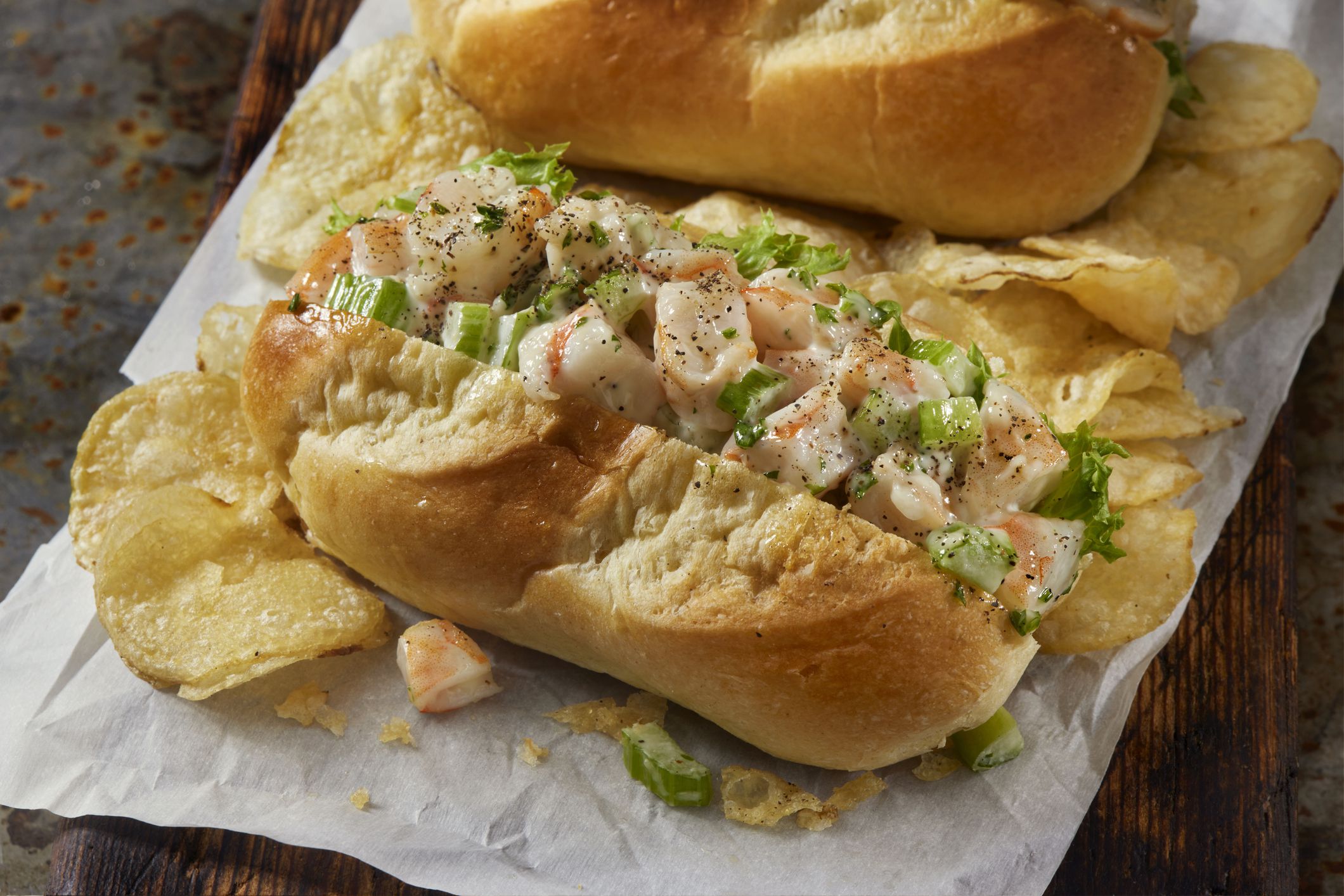 Creamy Shrimp Salad Rolls with Potato Chips