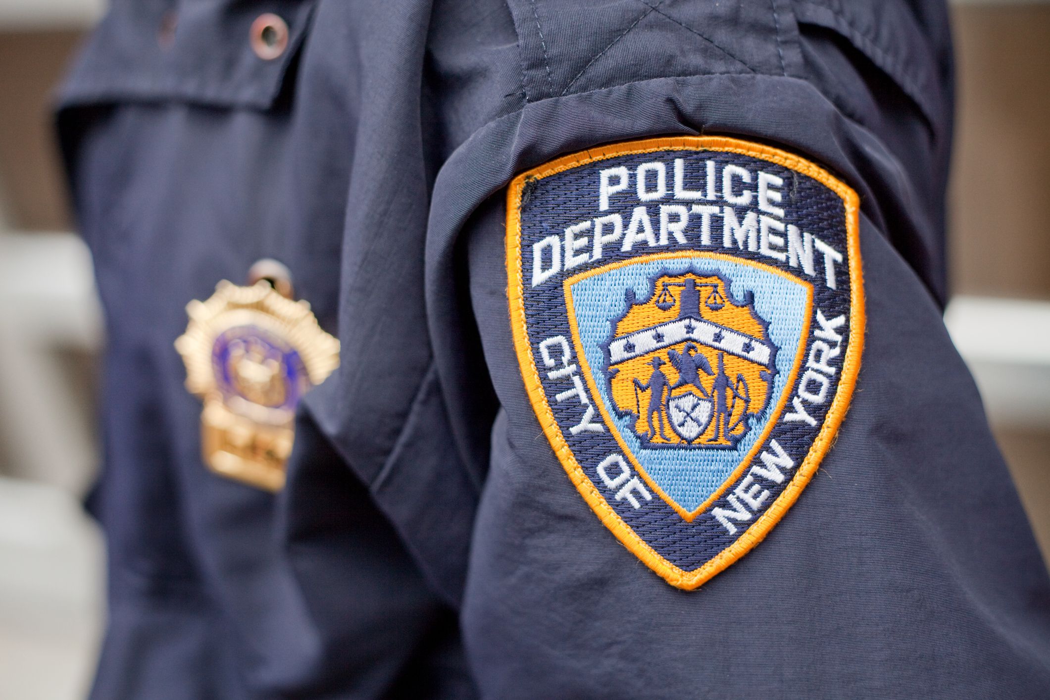 New York City, New York - May 19, 2011 : The crest on the jacket of a New York City Police Officer while on patrol.