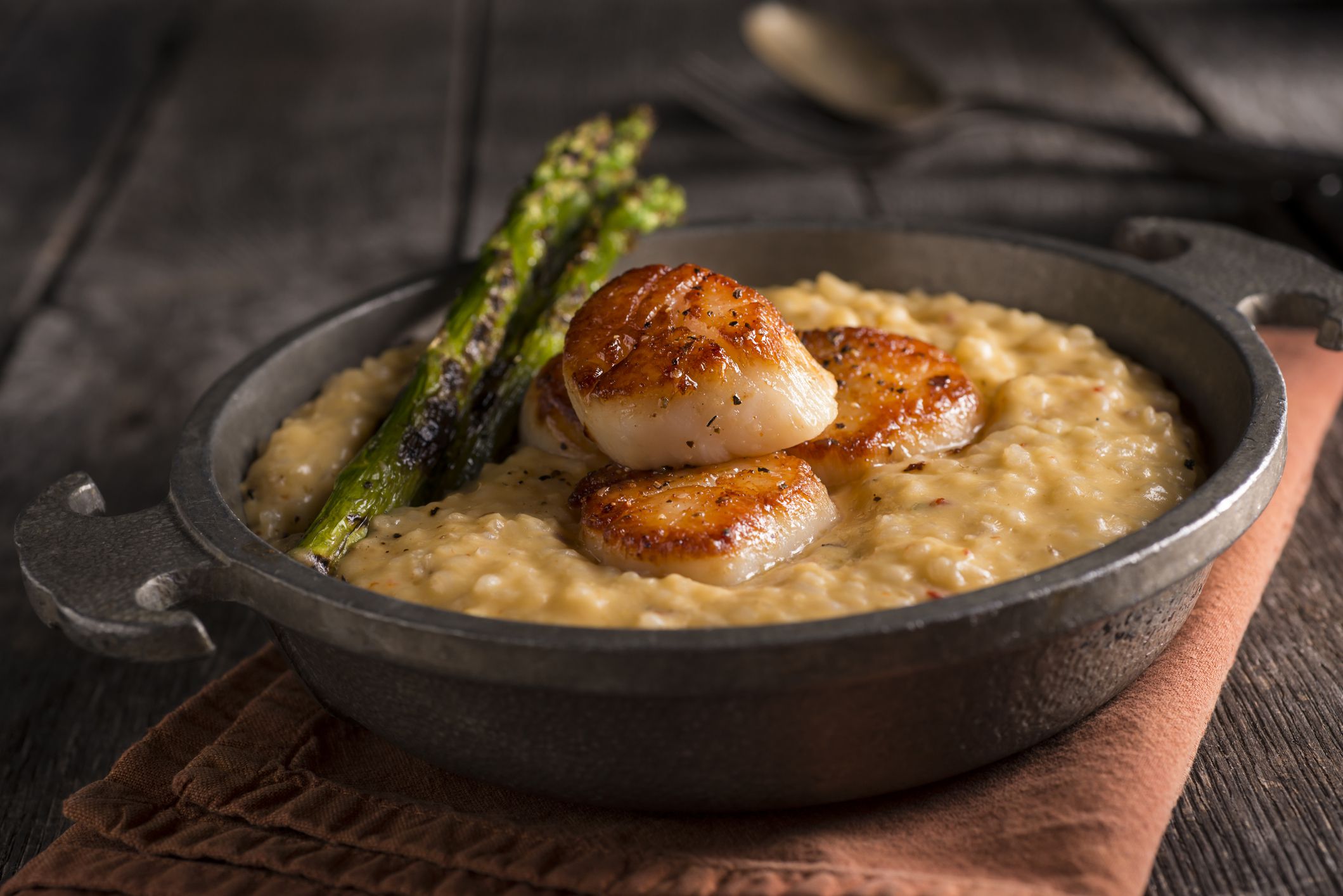 Seared Scallops and Asparagus over Polenta