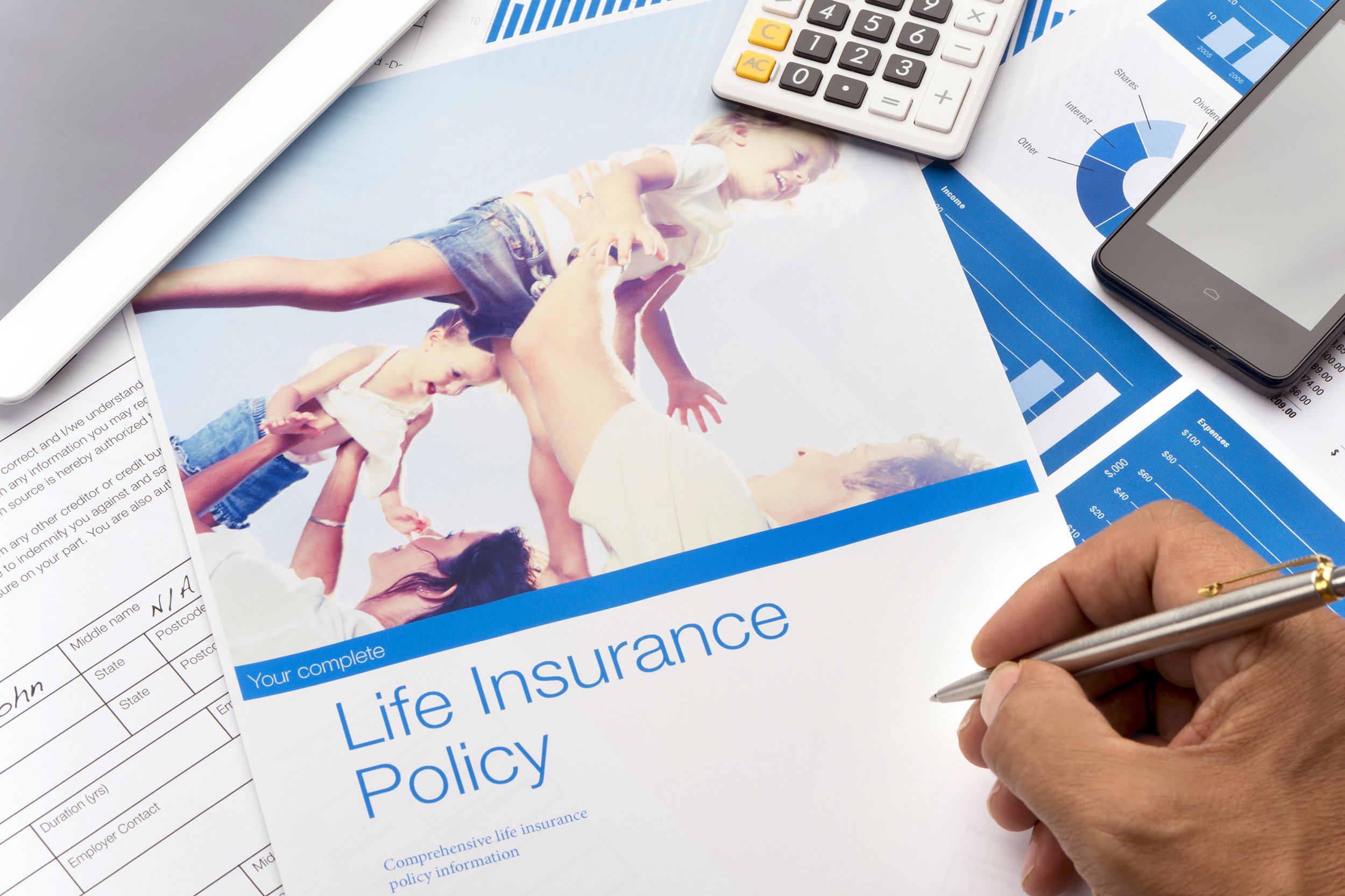 life insurance brochure with family image