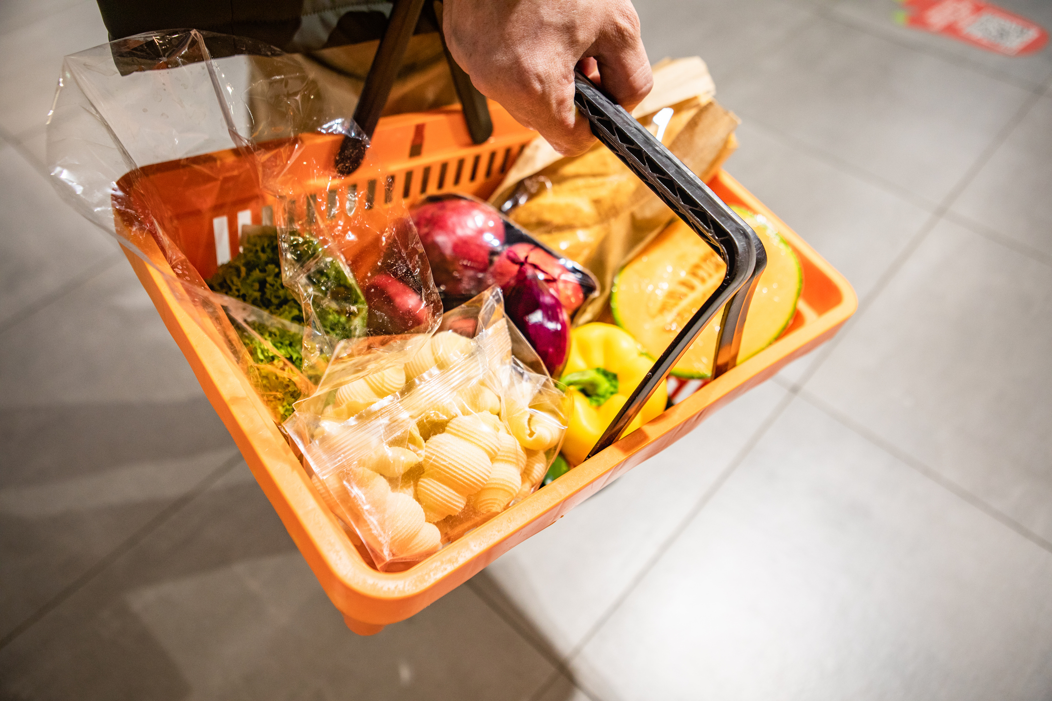 Grocery Basket Filled With Healthy Food at Grocery Store