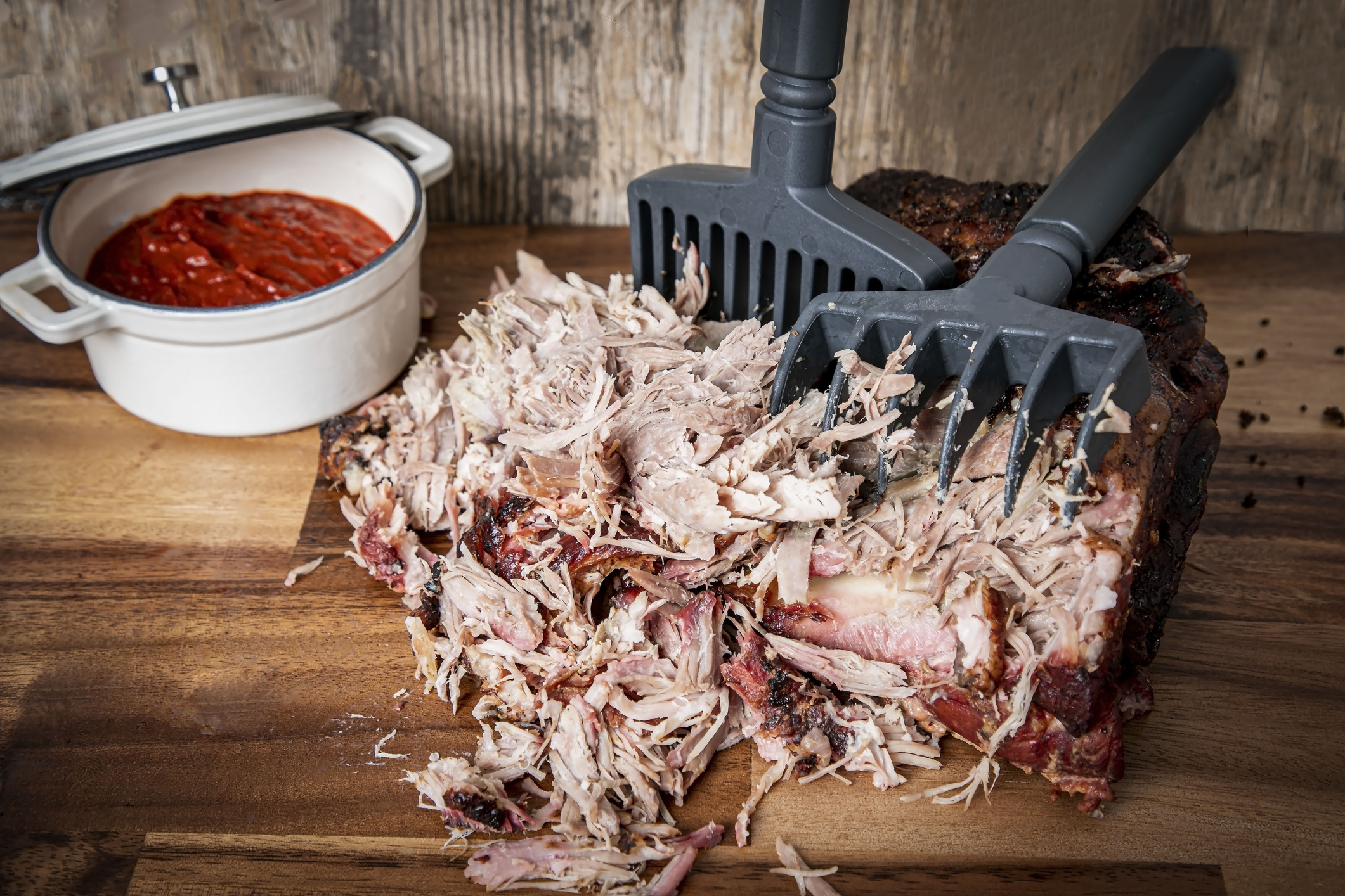 Smoked Pork Shoulder Being Shredded
