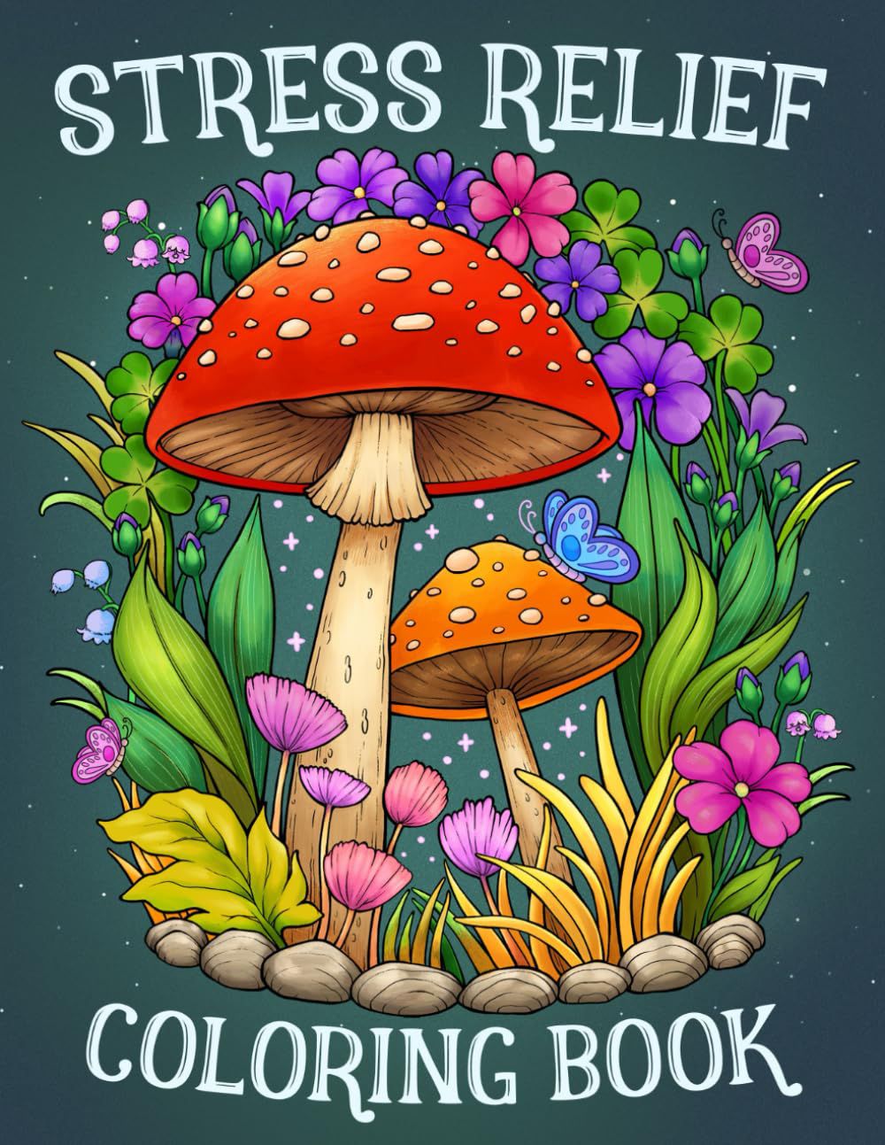 an adult coloring book with a picture of a mushroom