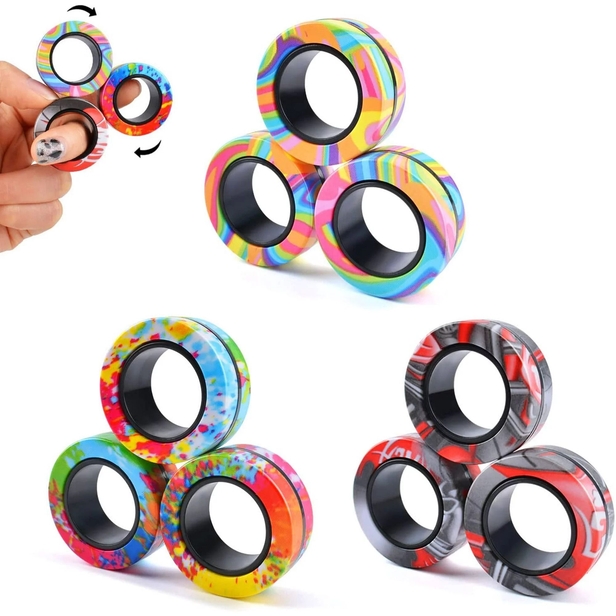 9Pcs Magnetic Rings Fidget Toy Set