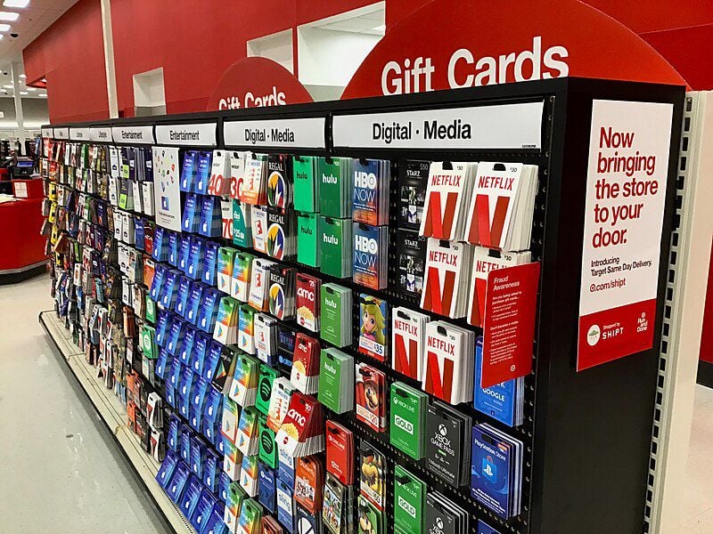 Several gift cards on the wall