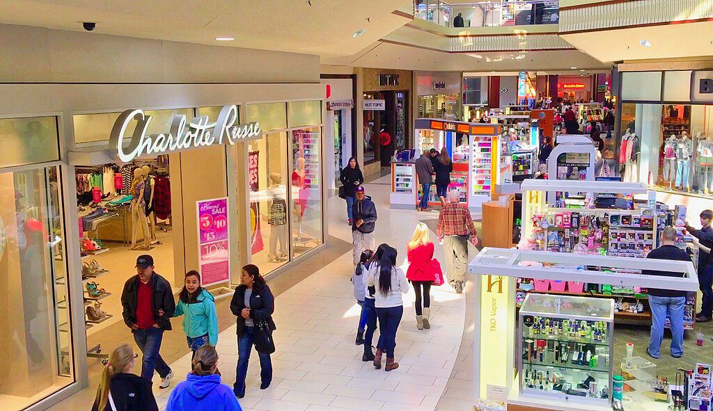 Several People shopping in a mall