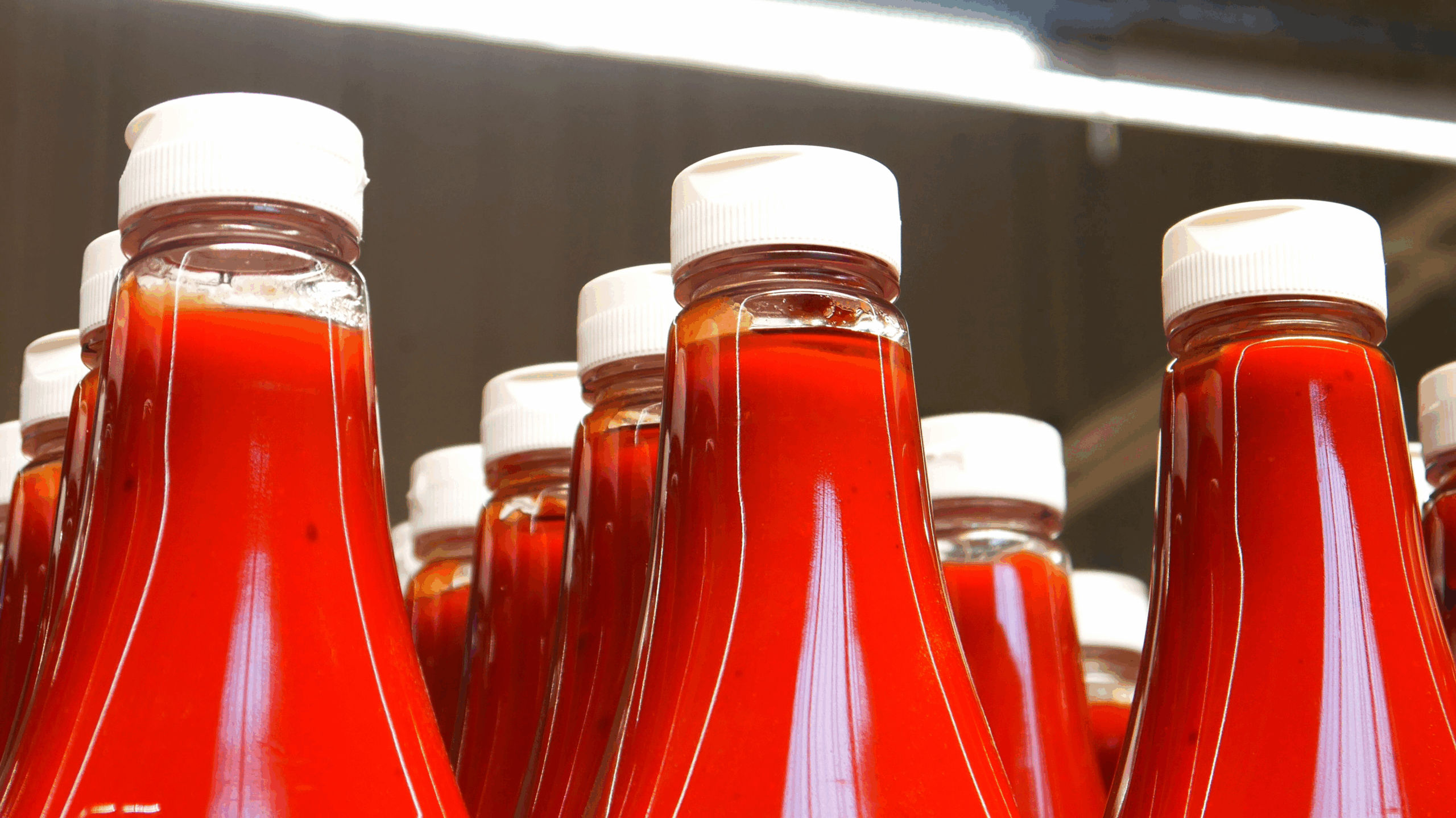 Rows of Ketchup in a Grocery Store