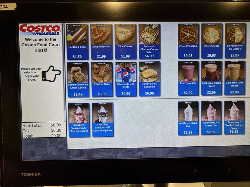 Costco Food Court Kiosk Menu