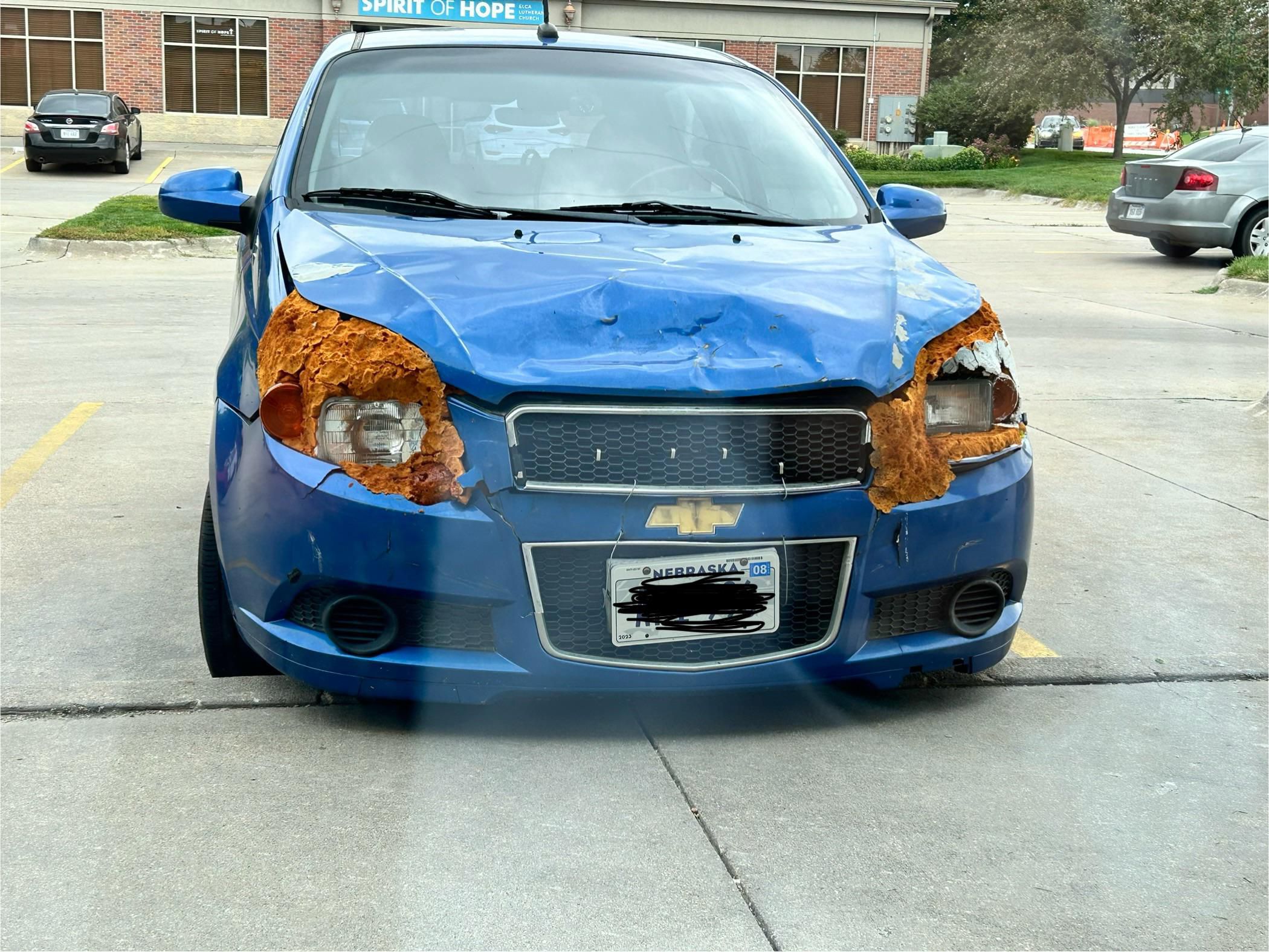 Car with horribly executed home repairs