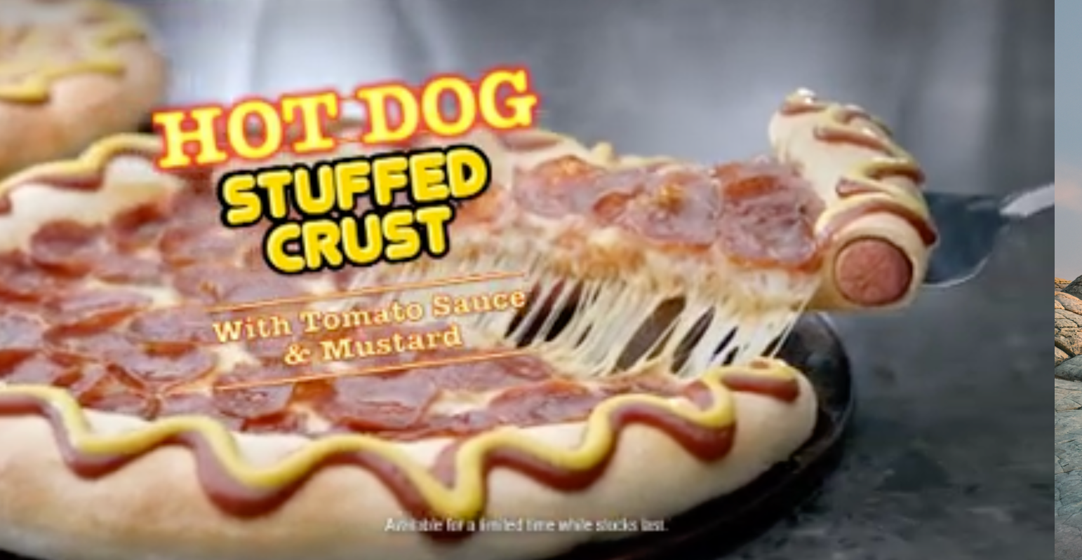 Hot dog stuffed crust pizza from Pizza Hut