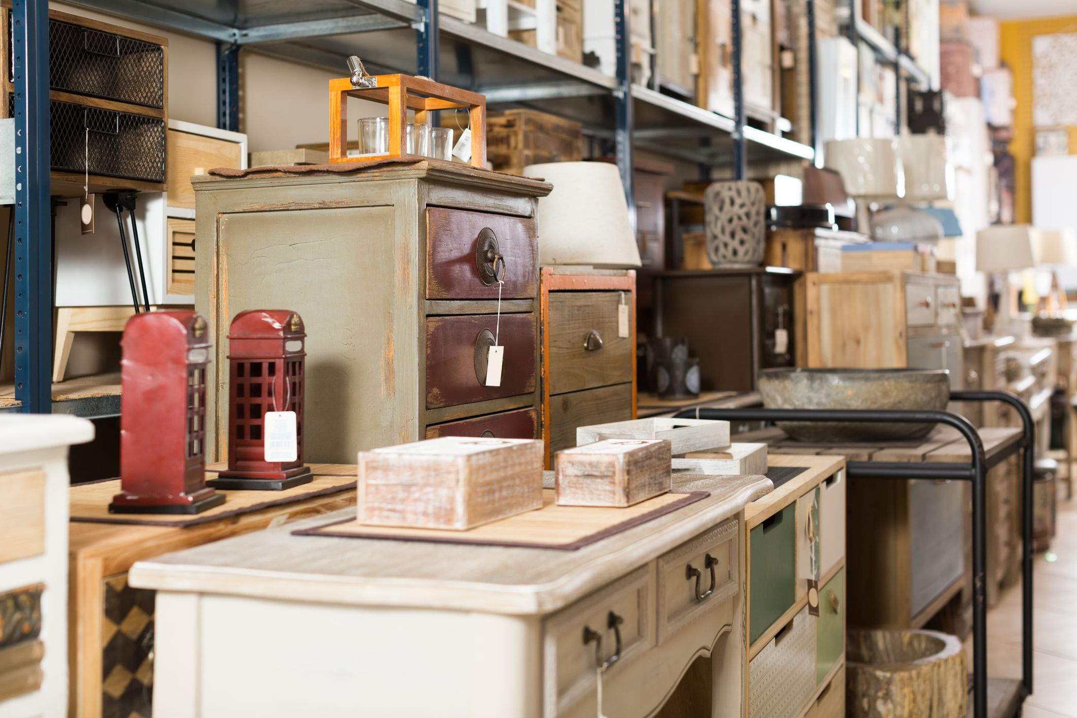 Wide selection of vintage furniture and home design objects in store