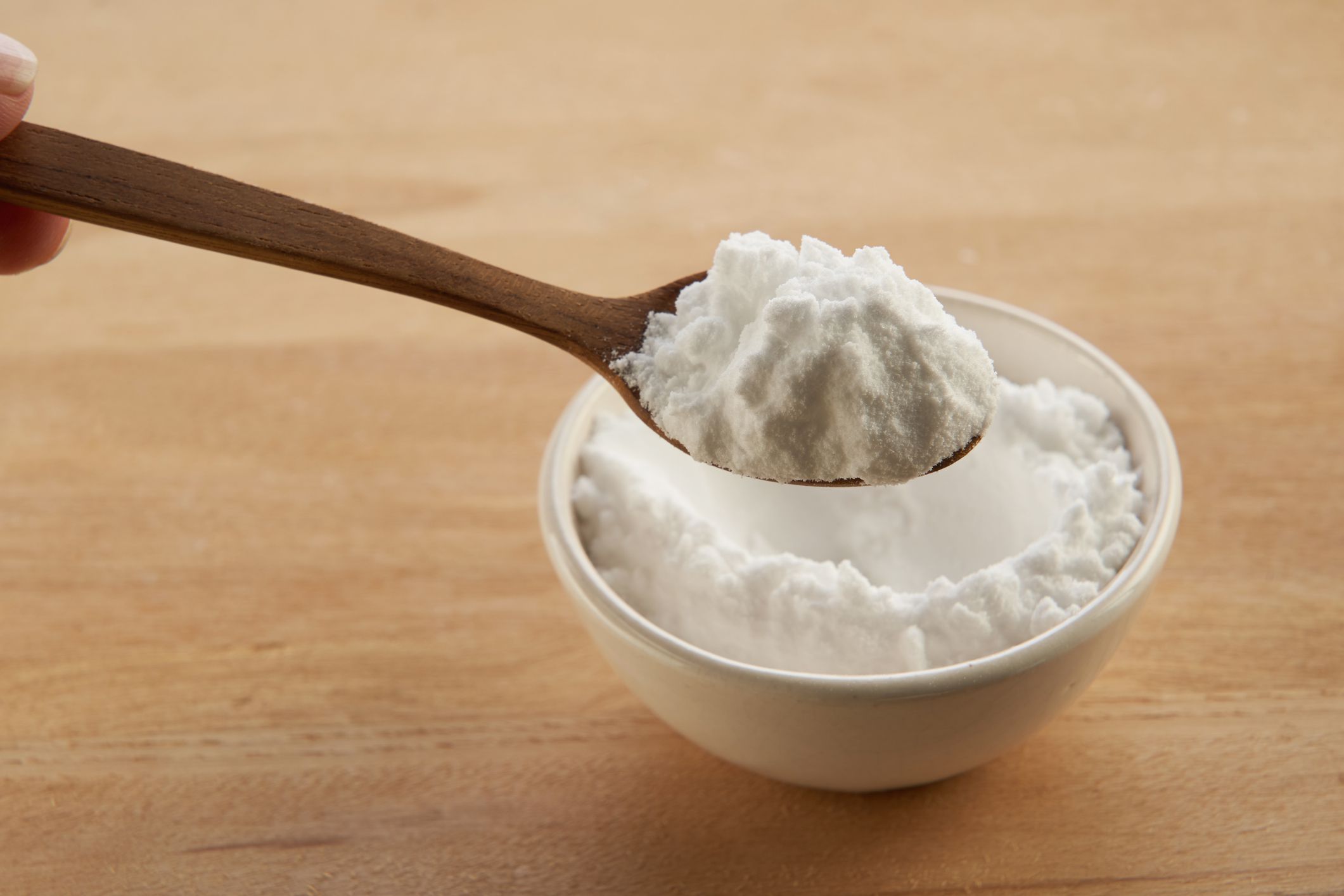 high angle view bowl of baking soda