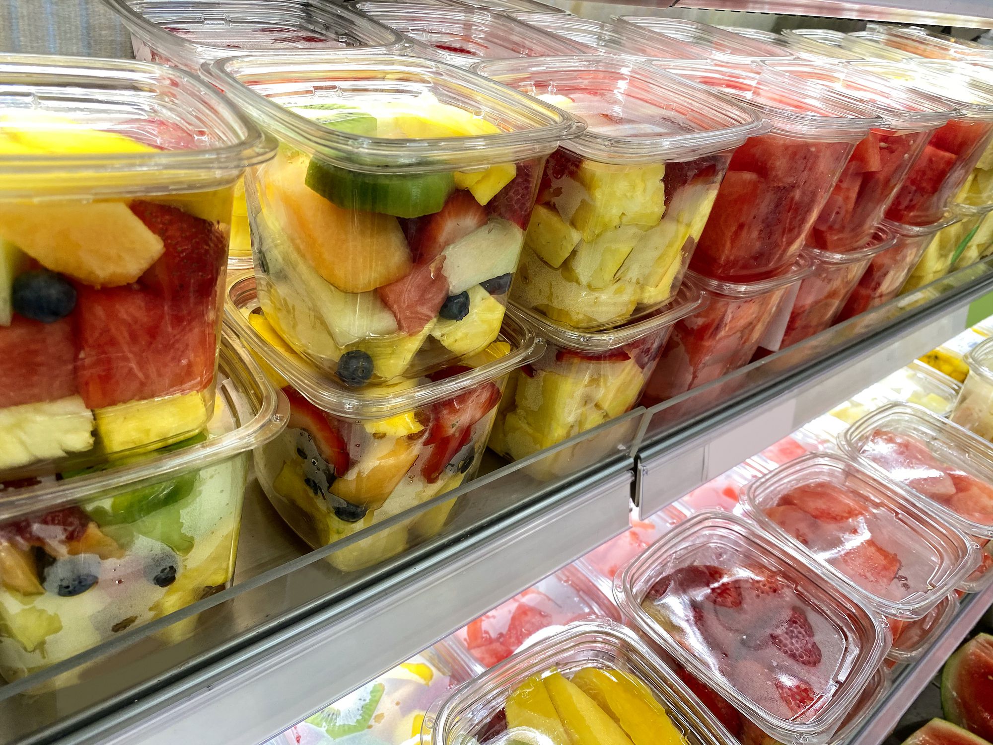Fruit bowls in supermarket