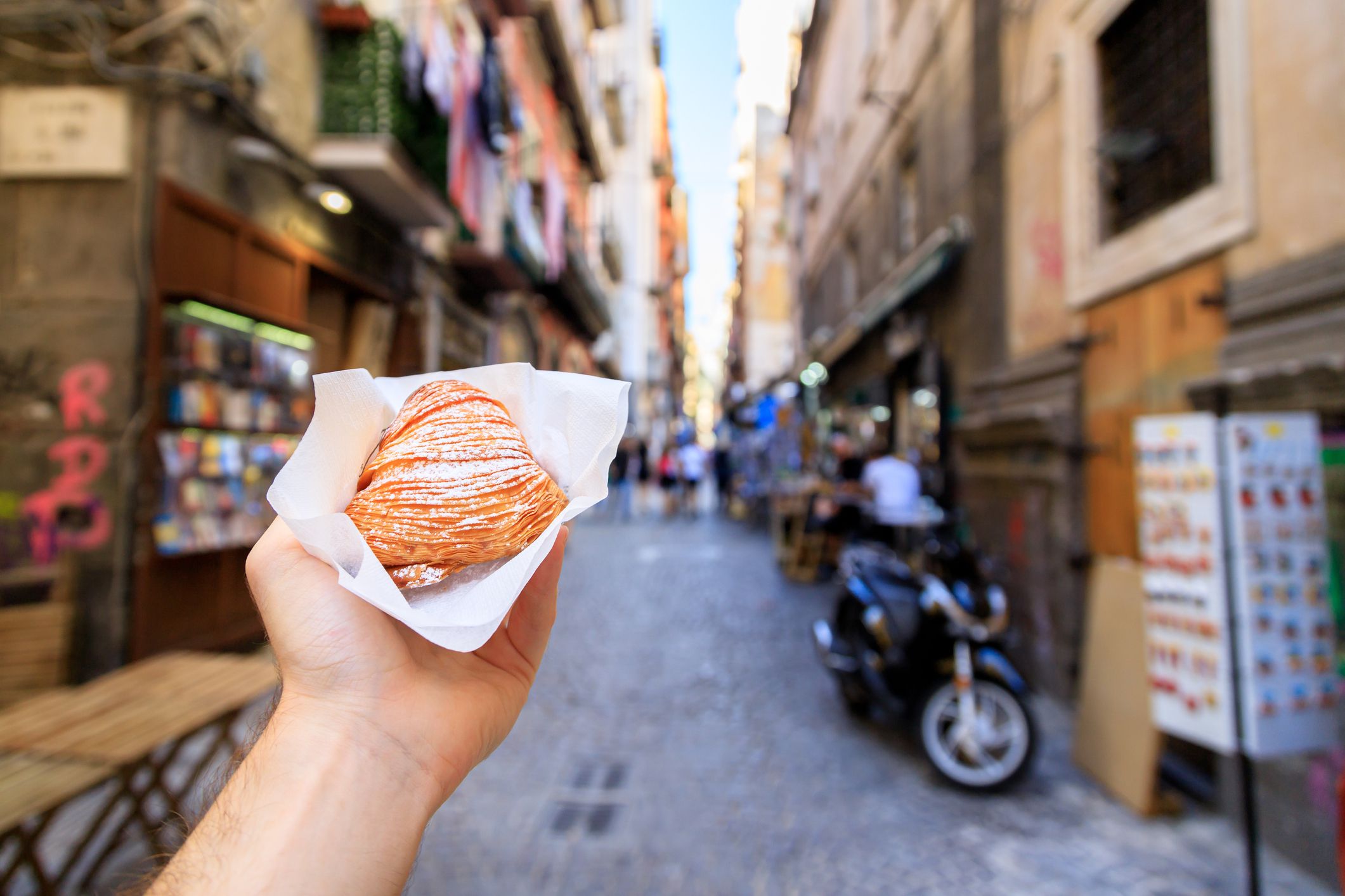 POV view of an sfogliatella, typical italian pastry.