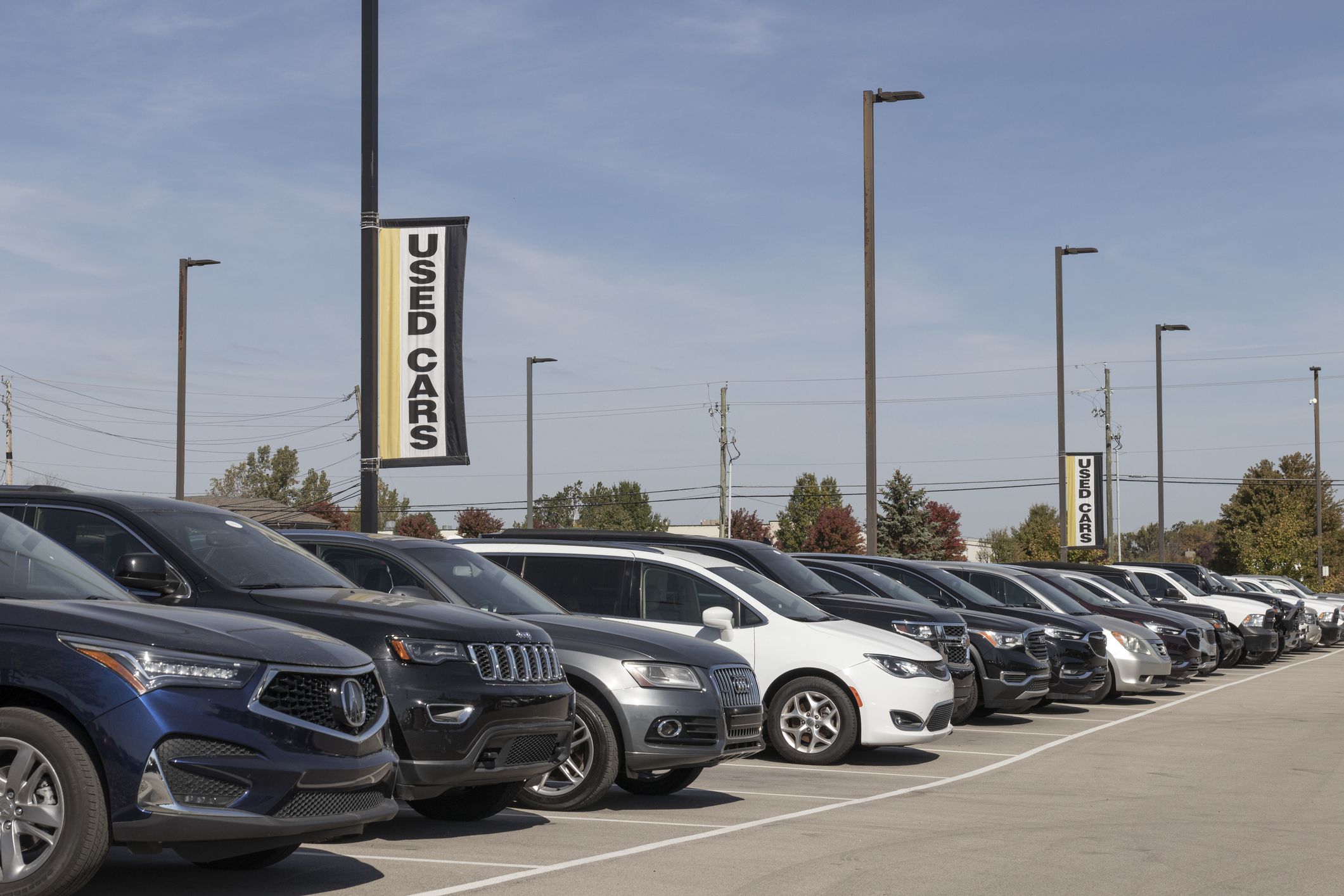 Indianapolis - Circa October 2022: Used car display at a dealership. With supply issues, used and preowned cars are in high demand.
