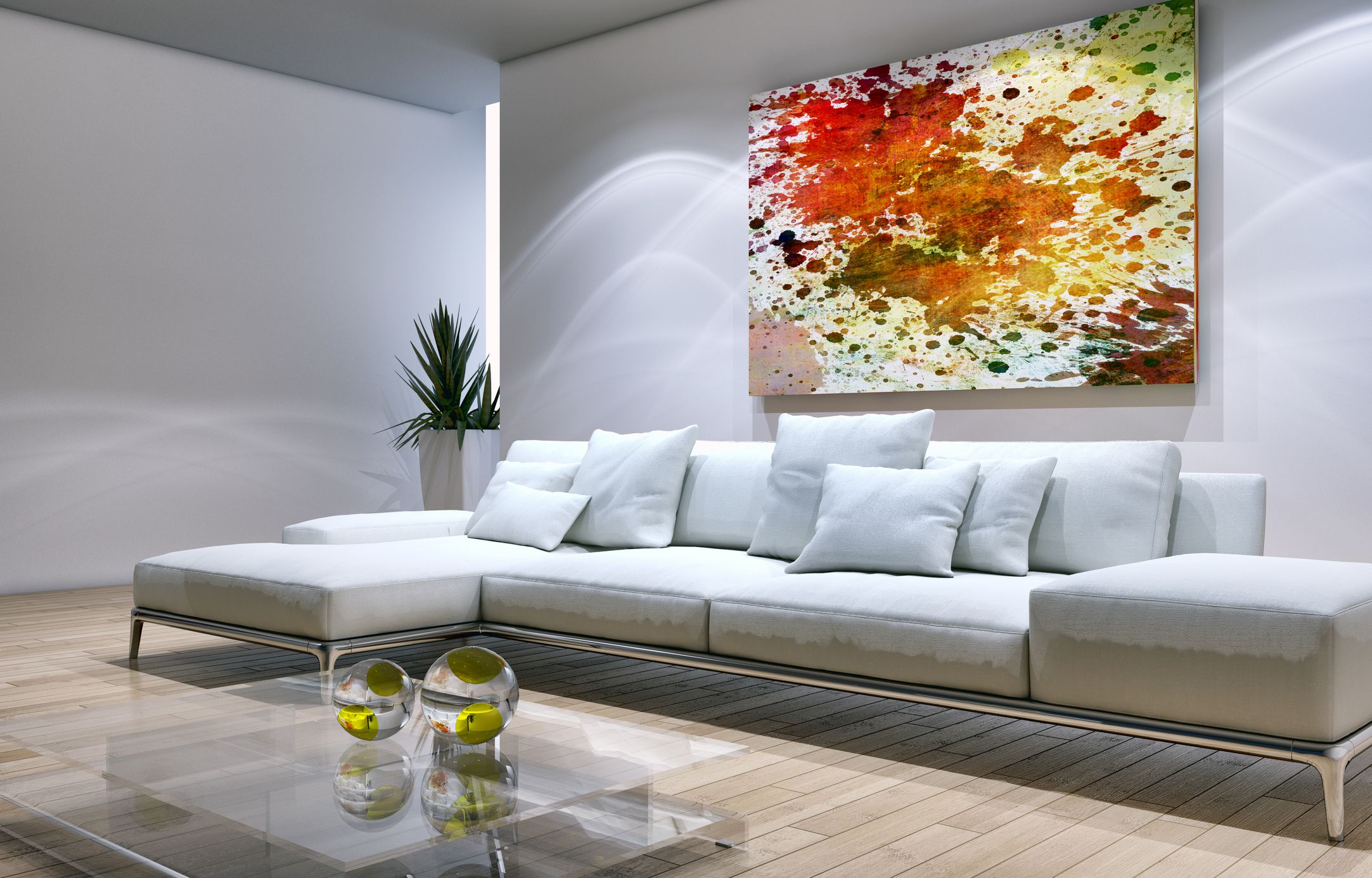 Large luxury modern bright interiors Living room mockup illustration 3D rendering image