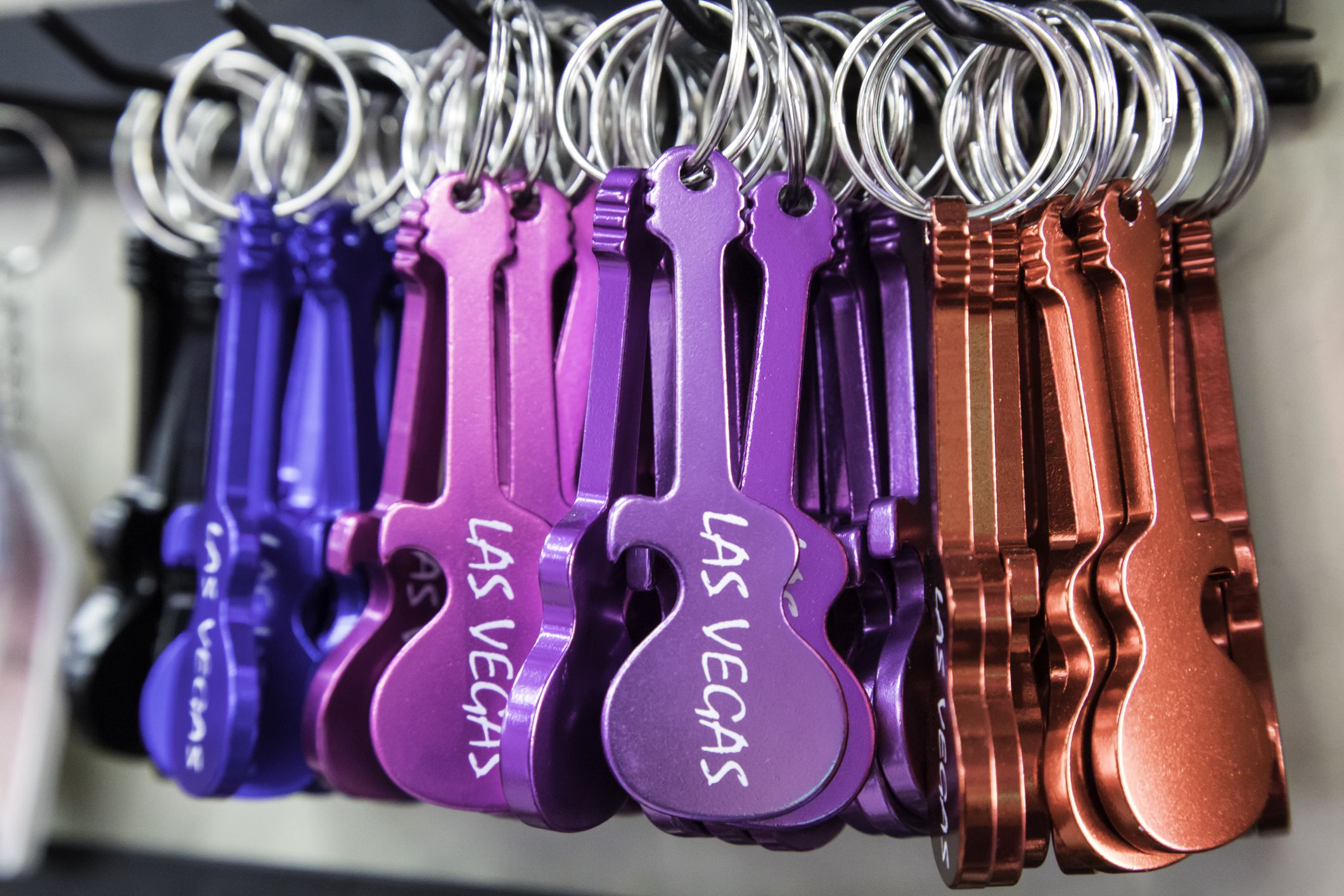 Small Colorful Metallic Guitars Las Vegas Souvenirs key ring taken on the steeet.