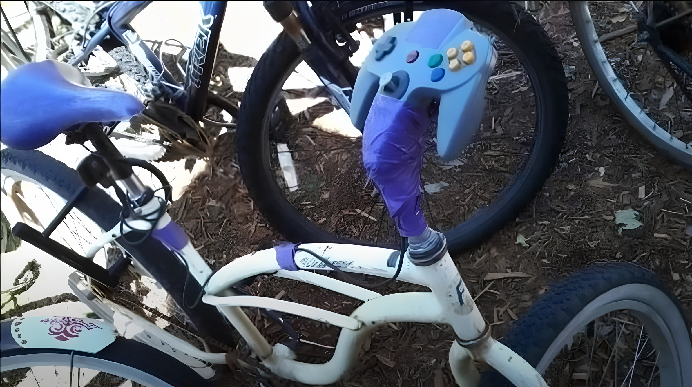 Bike handlebars that were replaced by a Nintendo 64 controller
