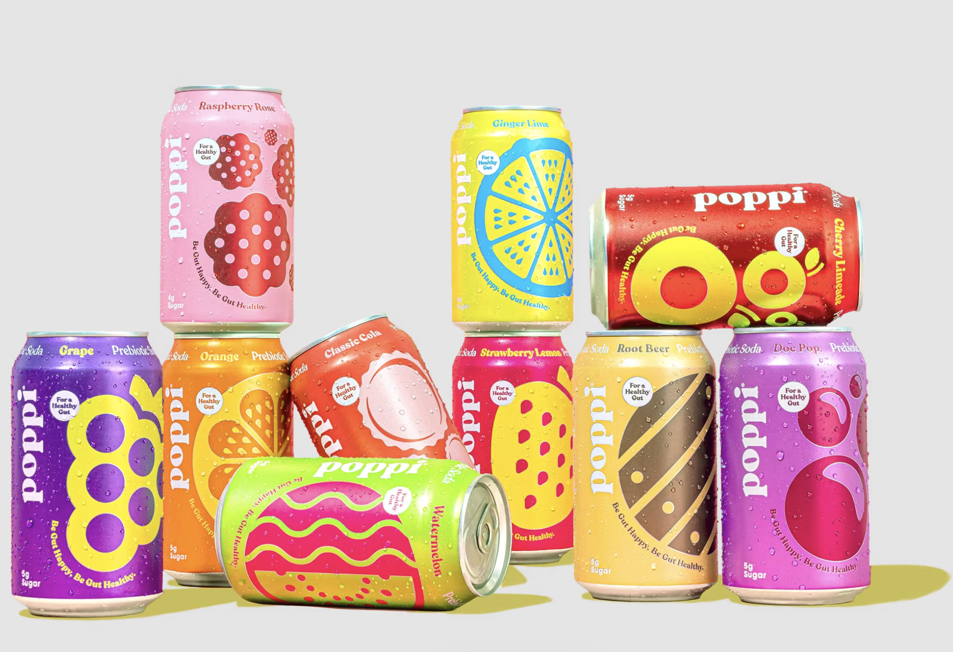 all 10 poppi prebiotic soda flavors