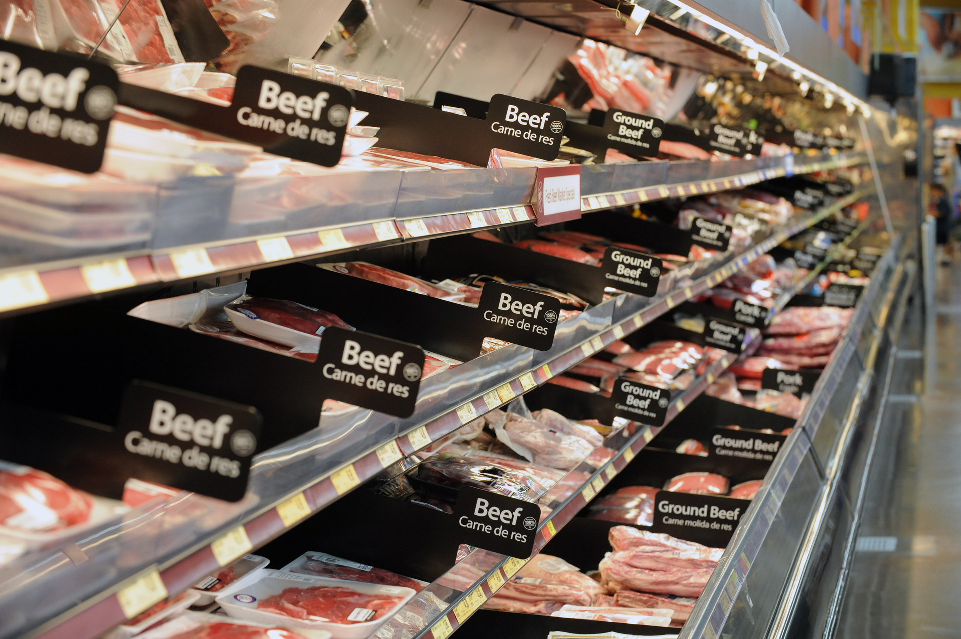 Refrigerated Meat Products for Sale at a Walmart, Rosemead, California