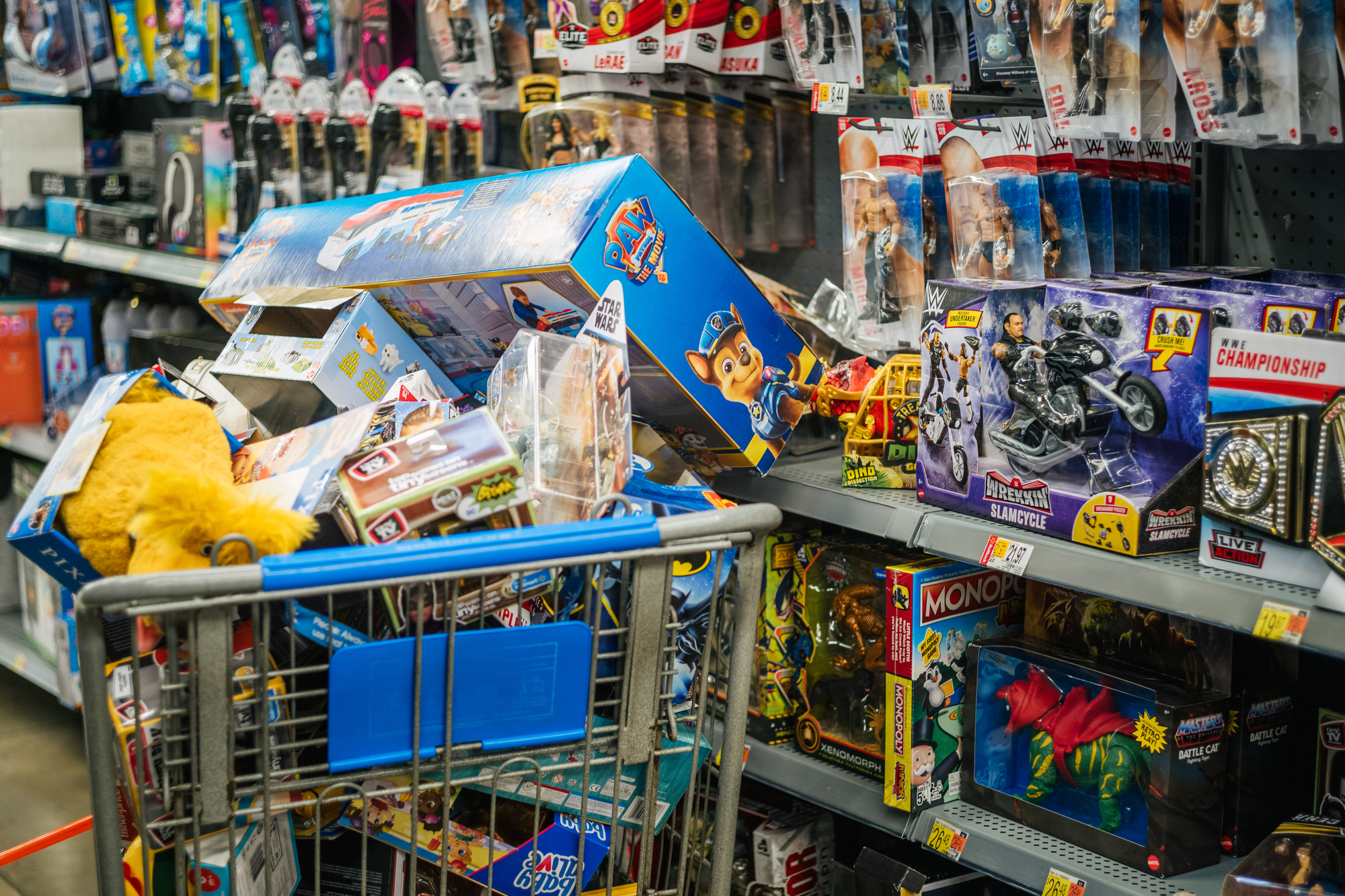A Cart Filled With Toys, in the Toy Section of a Walmart, Houston, Texas