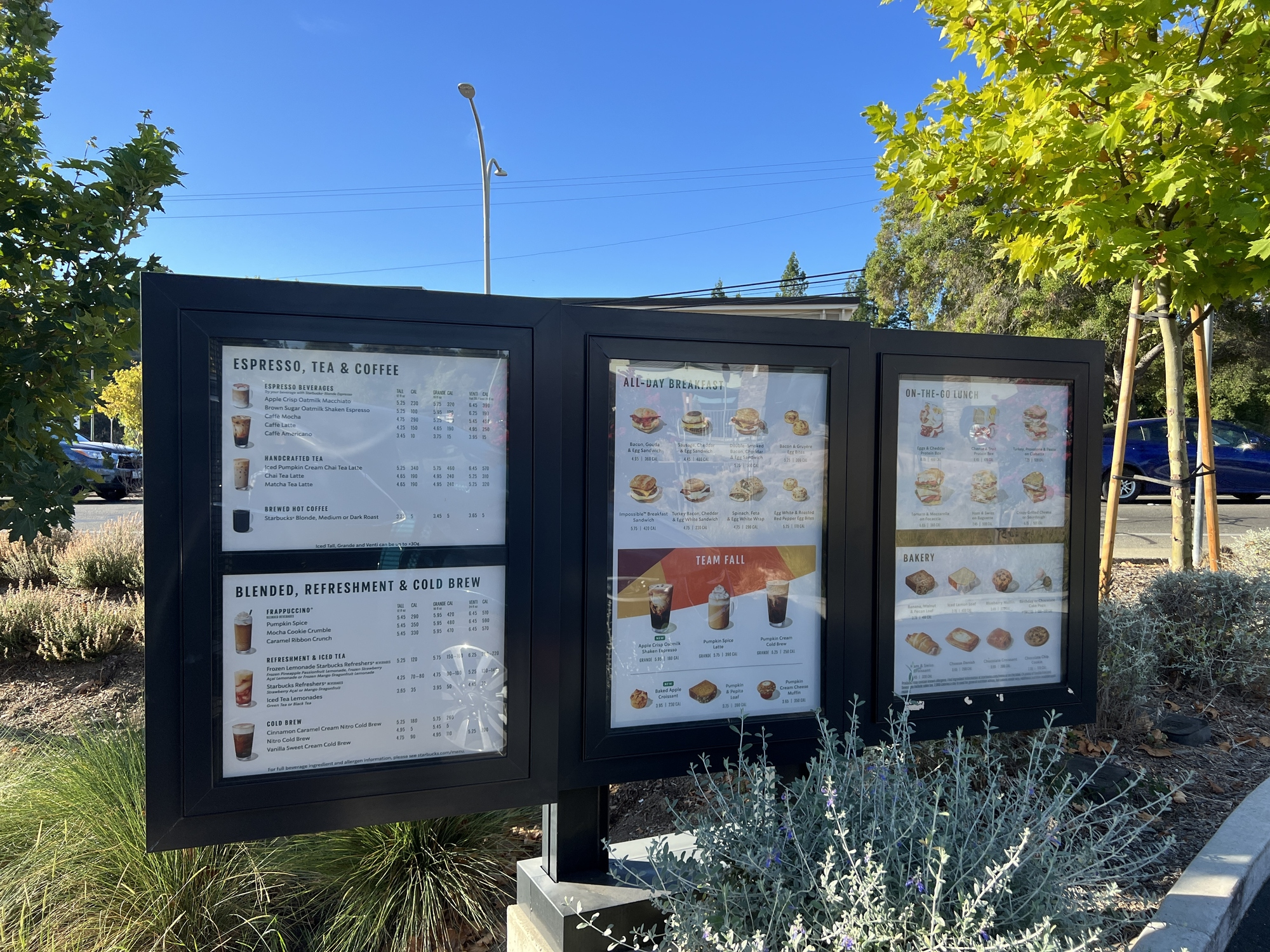 Menu of Starbucks Drive Through, Walnut Creek, California