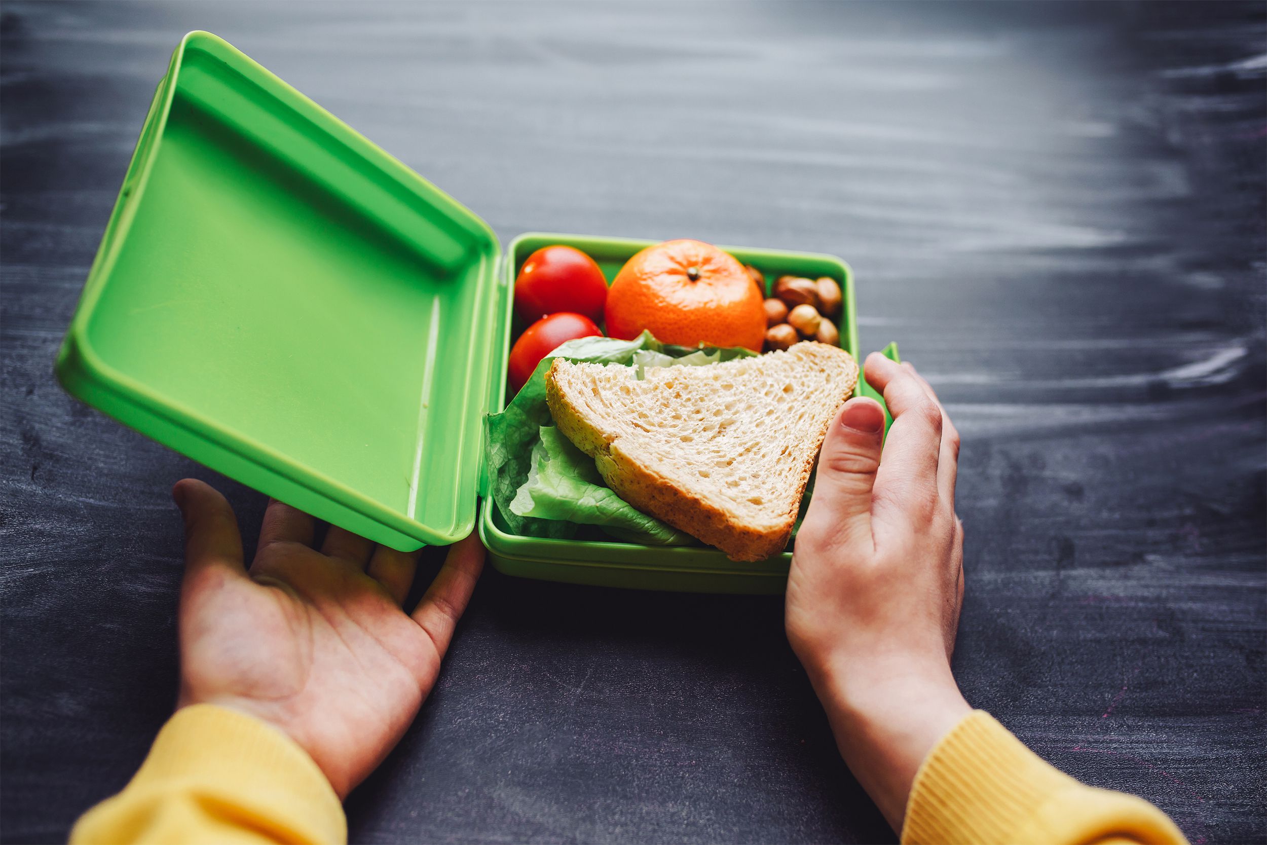 Closeup of school lunch box