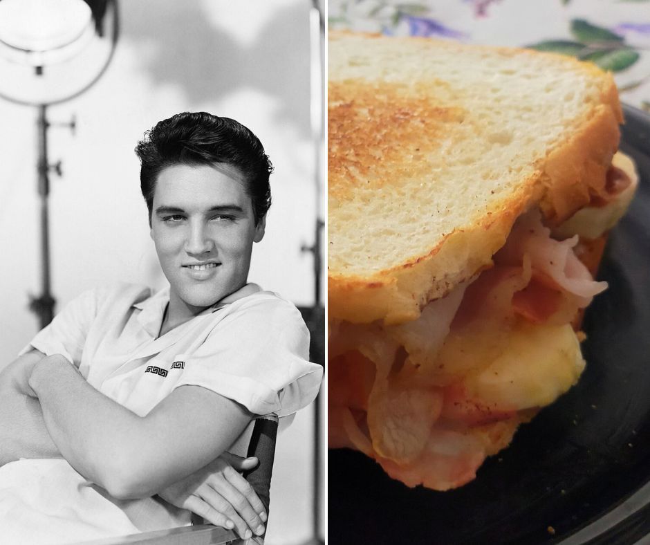 Elvis Presley side by side an Elvis Sandwich