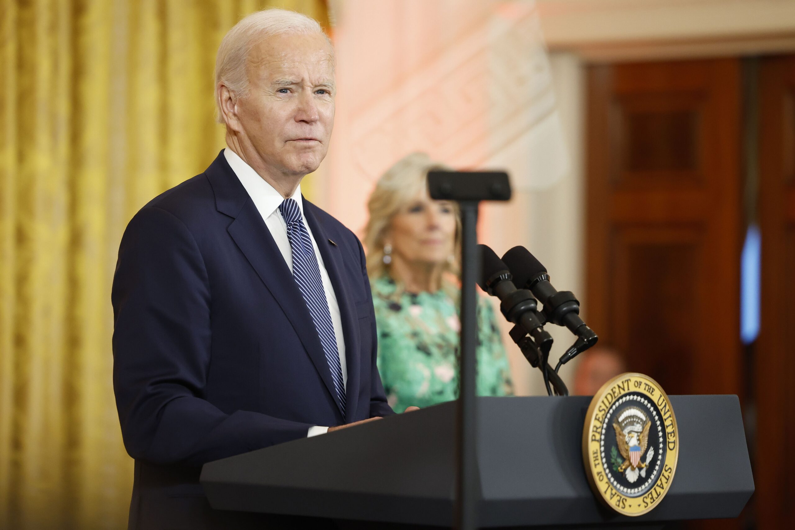 U.S. President Joe Biden speaks during a reception celebrating the Hindu religious festival Diwali