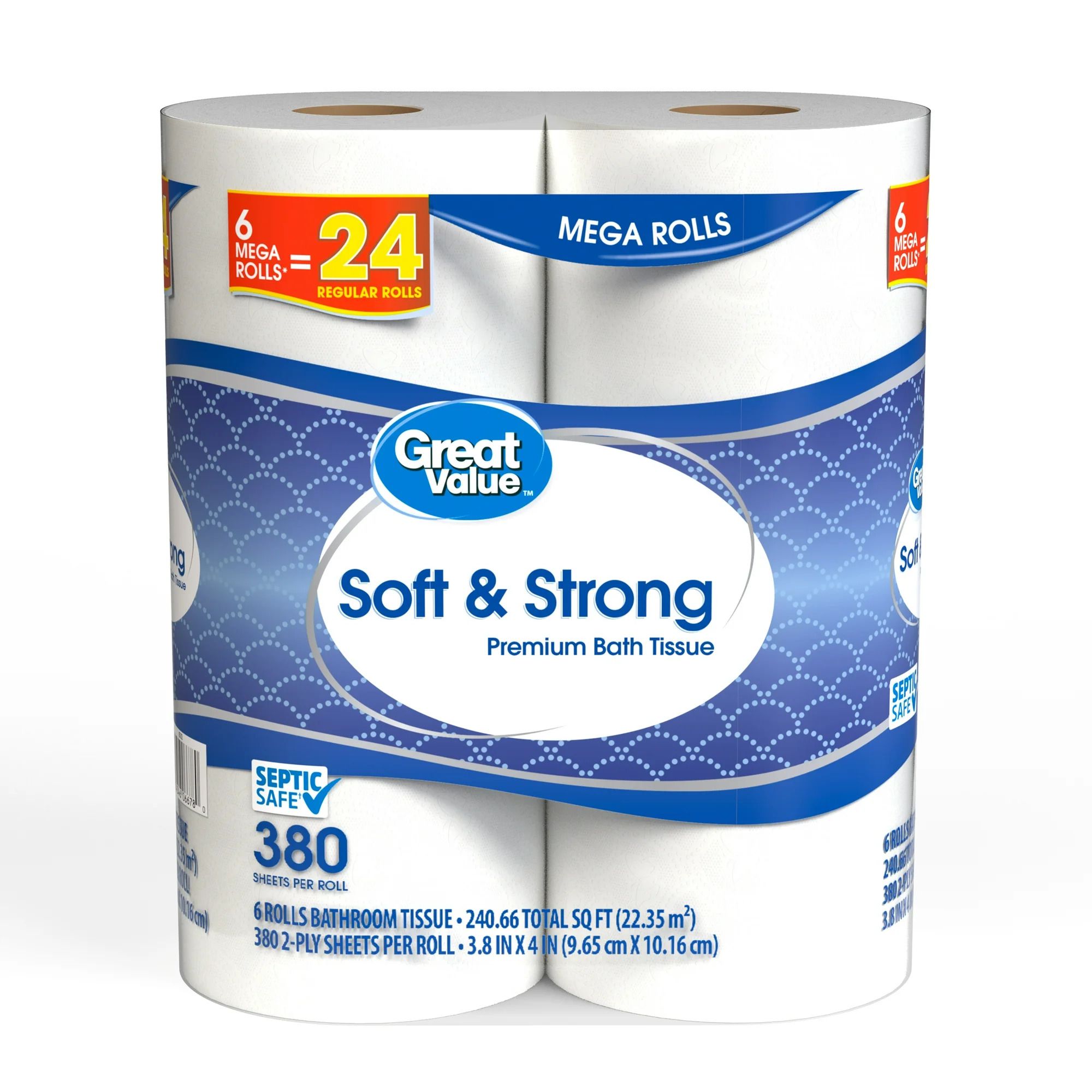 Great Value Soft & Strong Premium Toilet Paper, 6 Mega Rolls