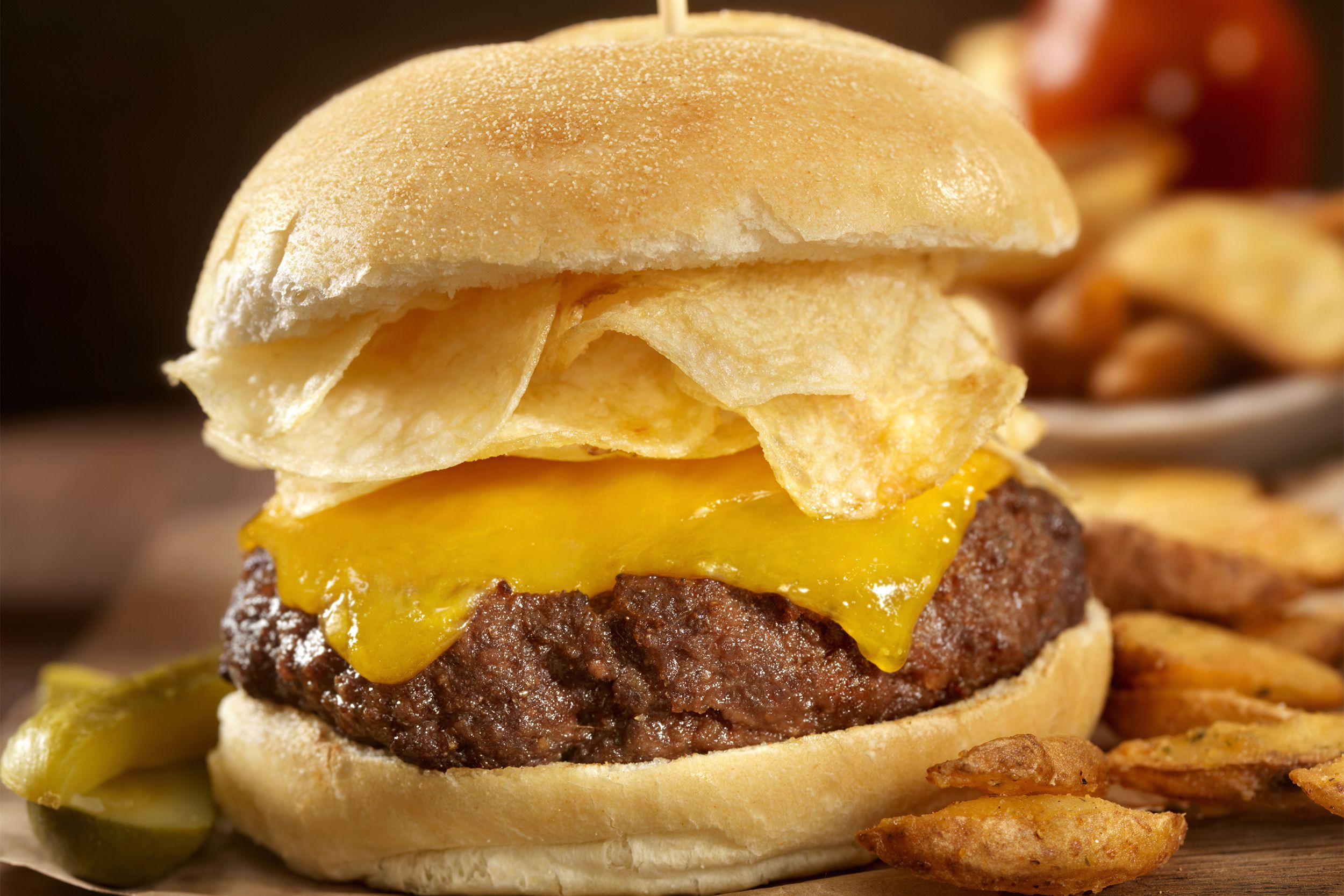 Potato chips on a burger