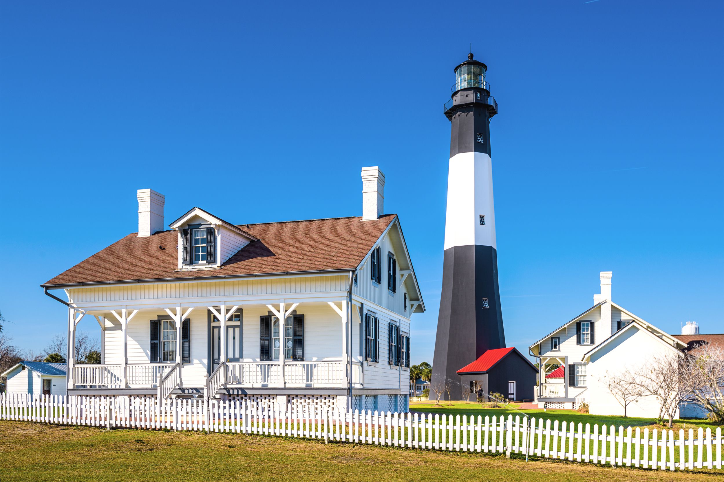 Lighthouse at Tybee Island, GA on a sunny day