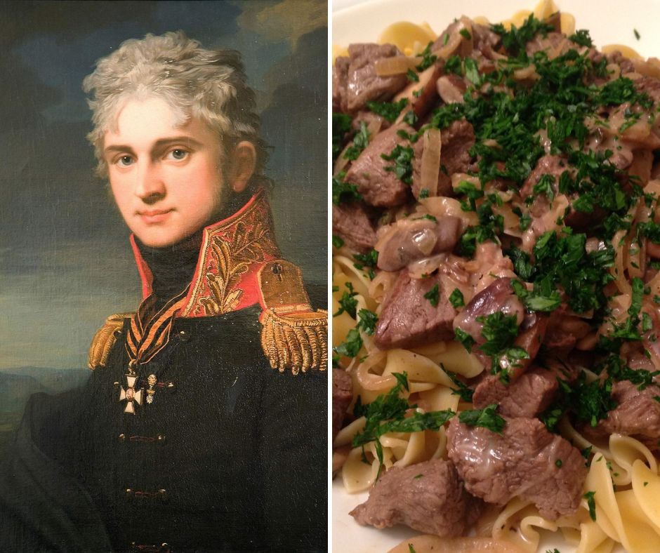 Count Stroganoff side by side the dish beef stroganoff